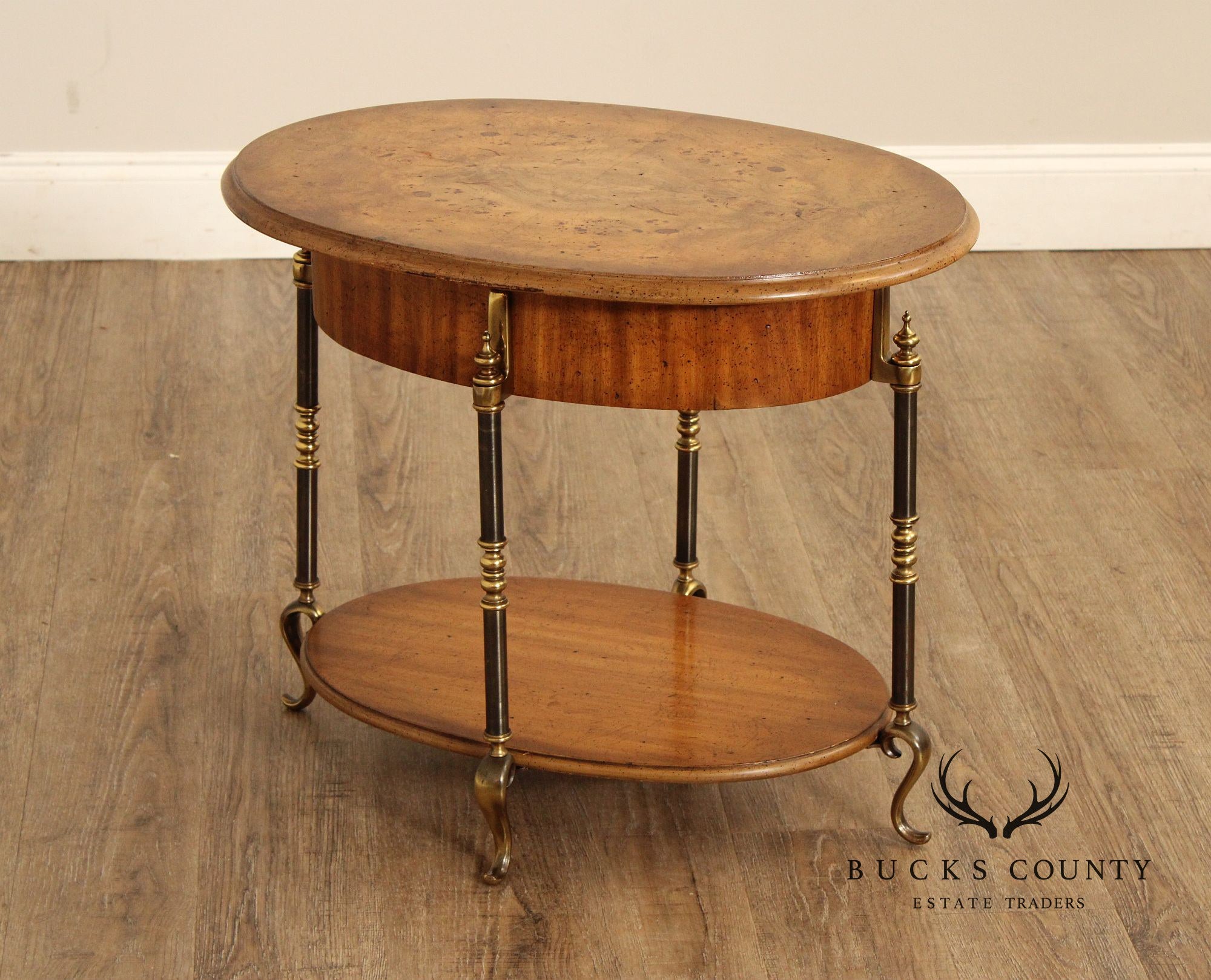 French Empire Style Two-Tier Burlwood Side Table