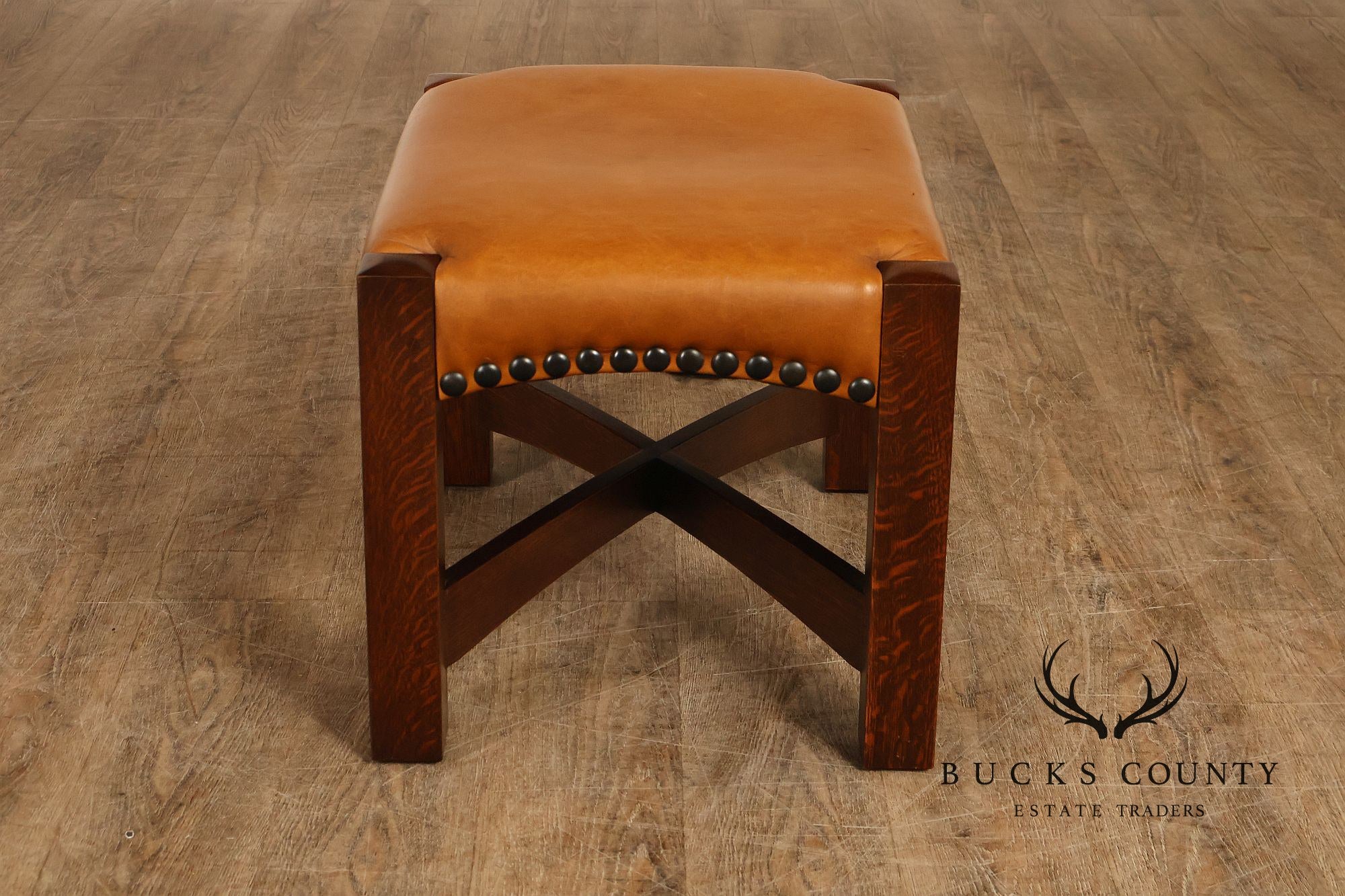 Stickley Mission Collection Oak and Leather Eastwood Footstool