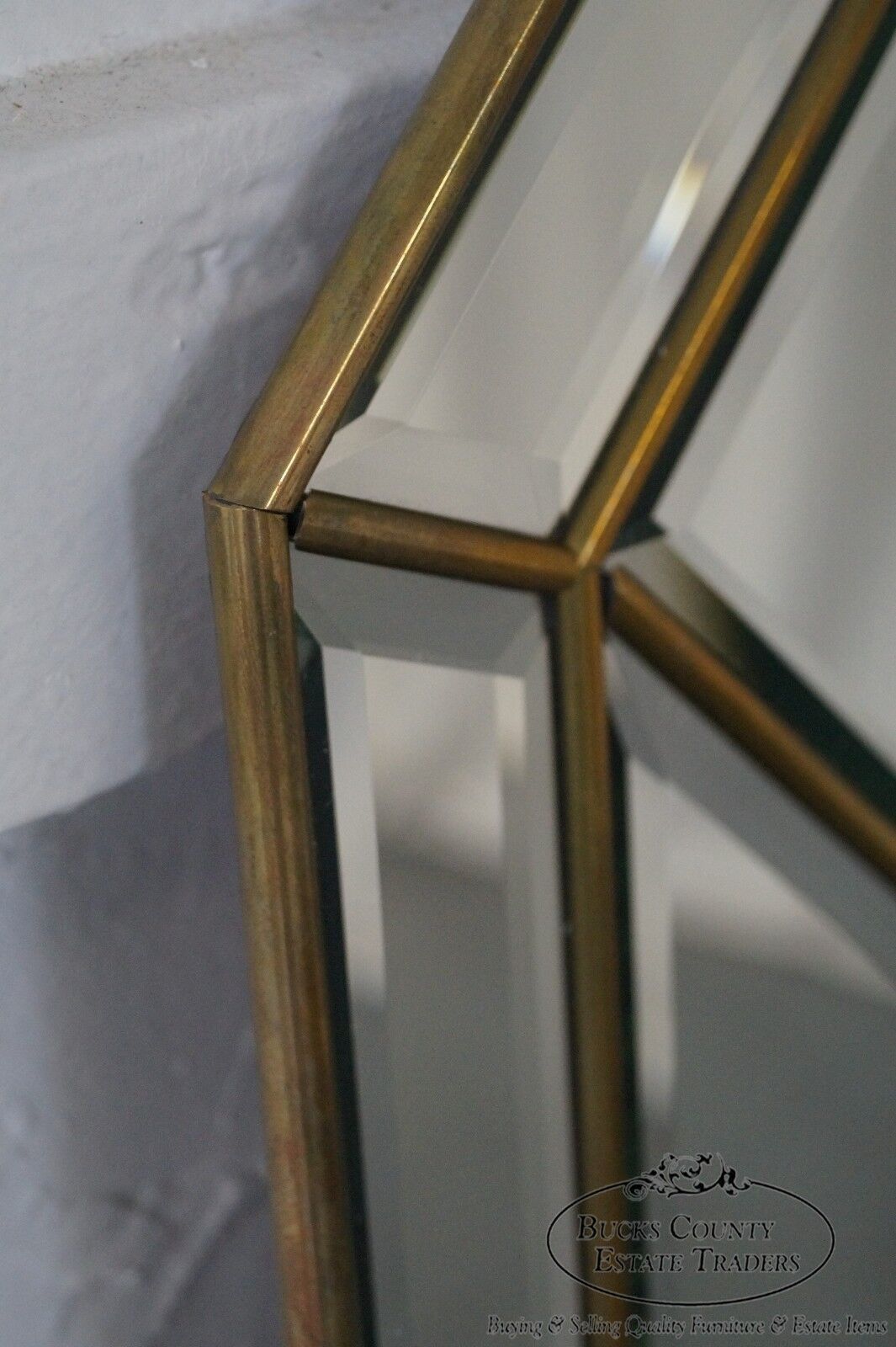 Brass Frame Harlequin Pattern Beveled Glass Mirror