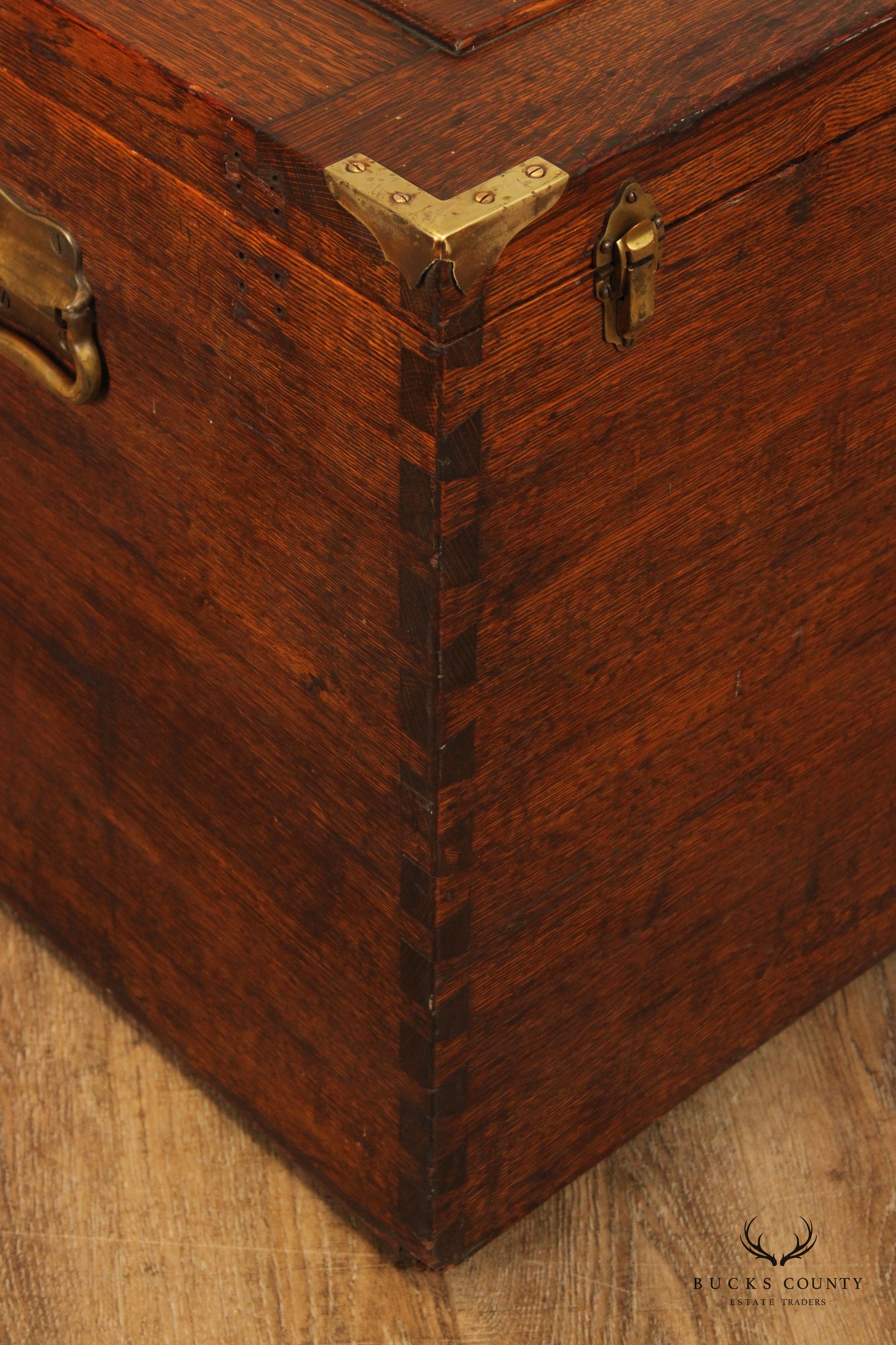 Campaign Style Antique Oak Dovetailed Chest