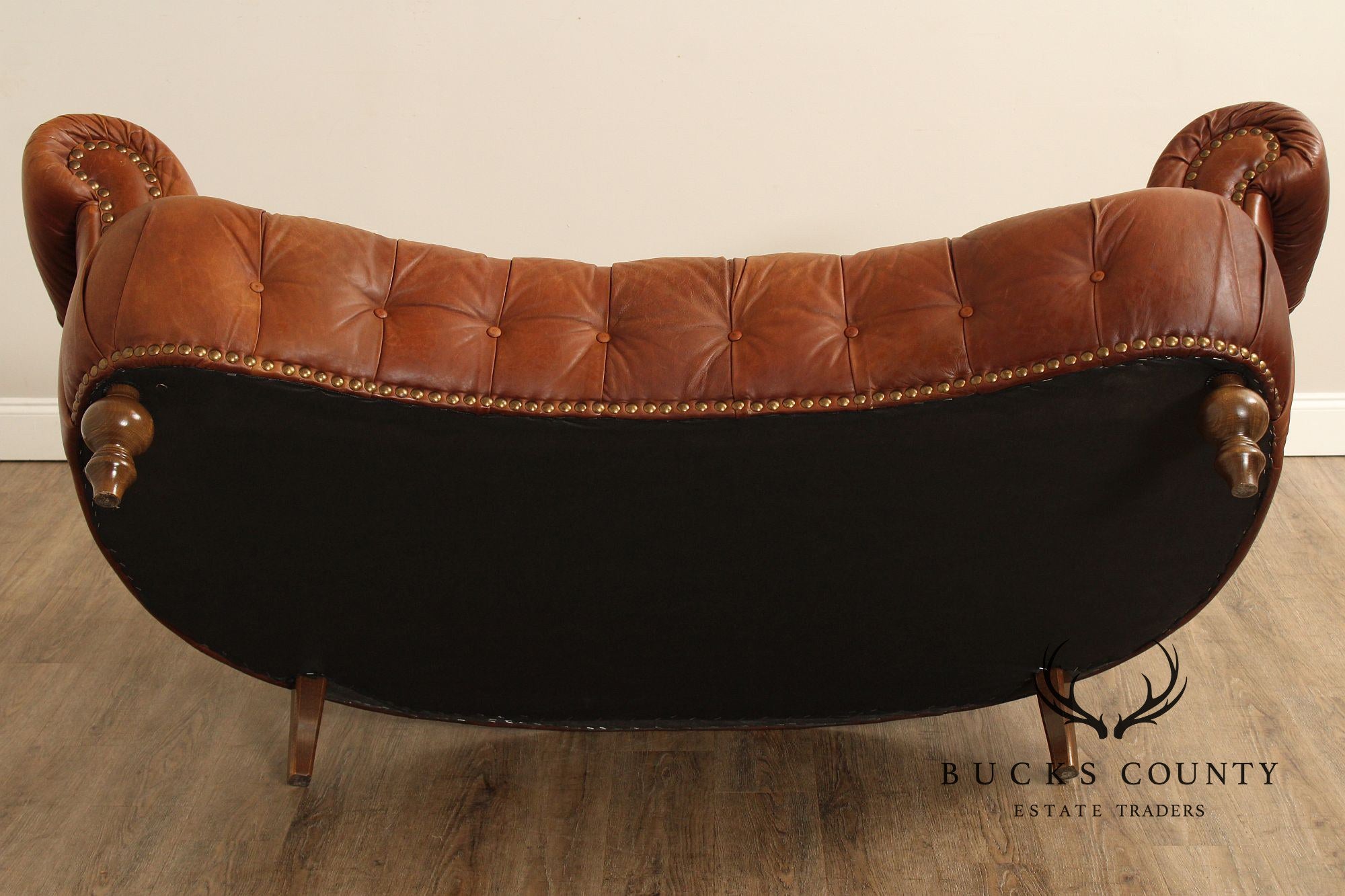 English Traditional Tufted Leather Curved Chesterfield Sofa