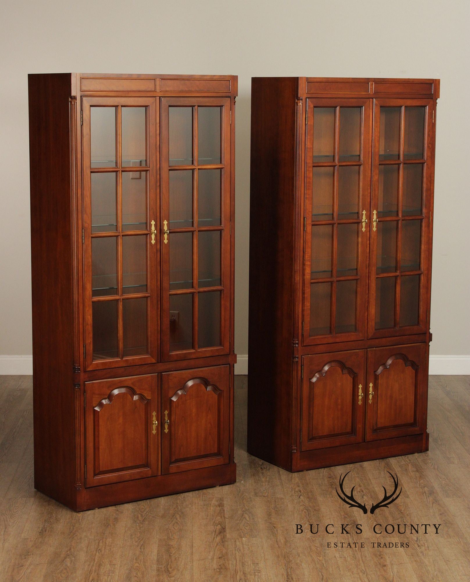 Traditional Pair of Cherry Glass Door Bookcases