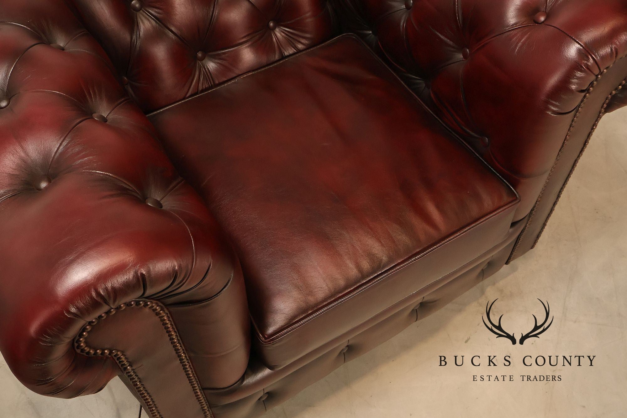 Chesterfield Style Pair Of Oxford Red Tufted Leather Club Chairs