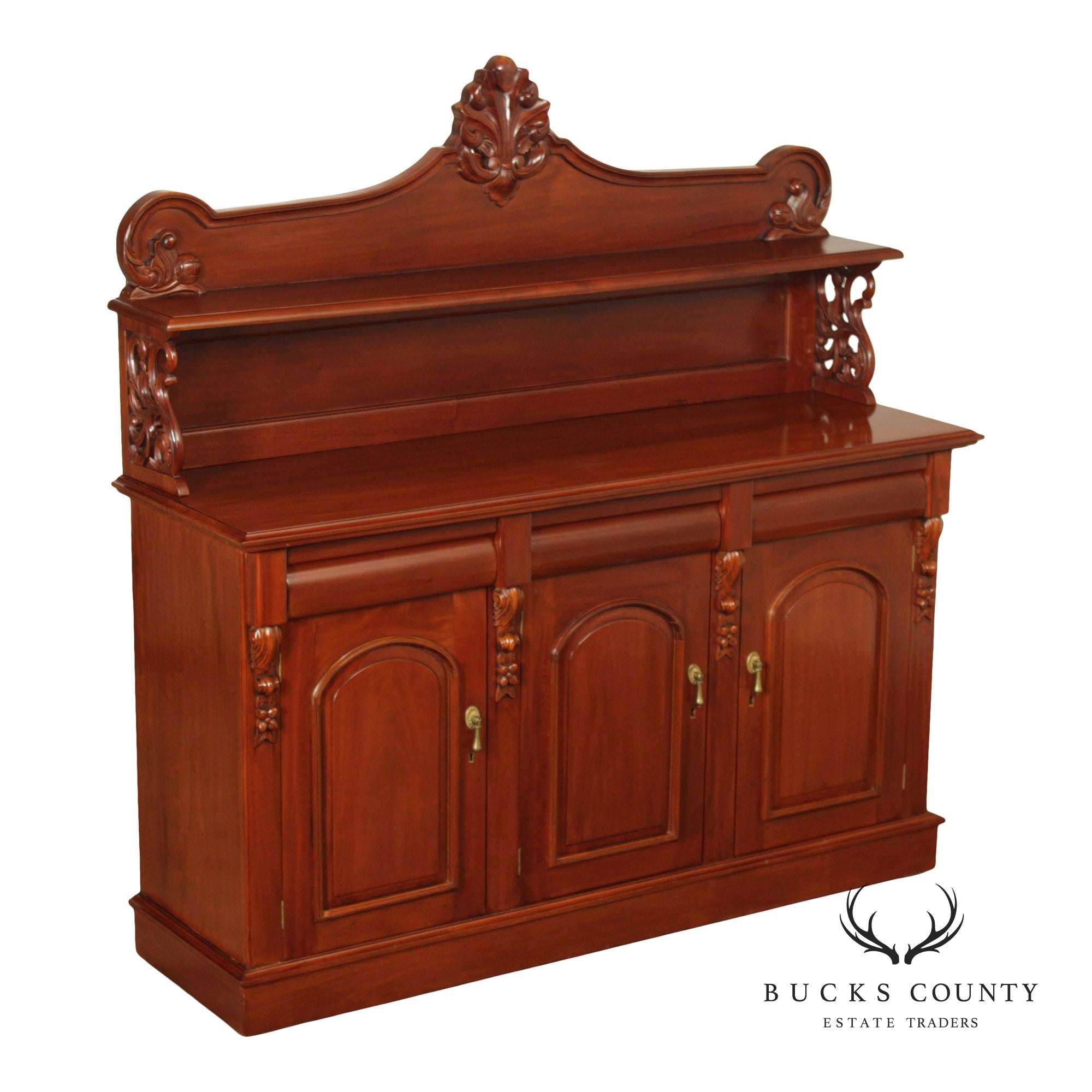 Carved Mahogany Empire Style Sideboard With Back Bar