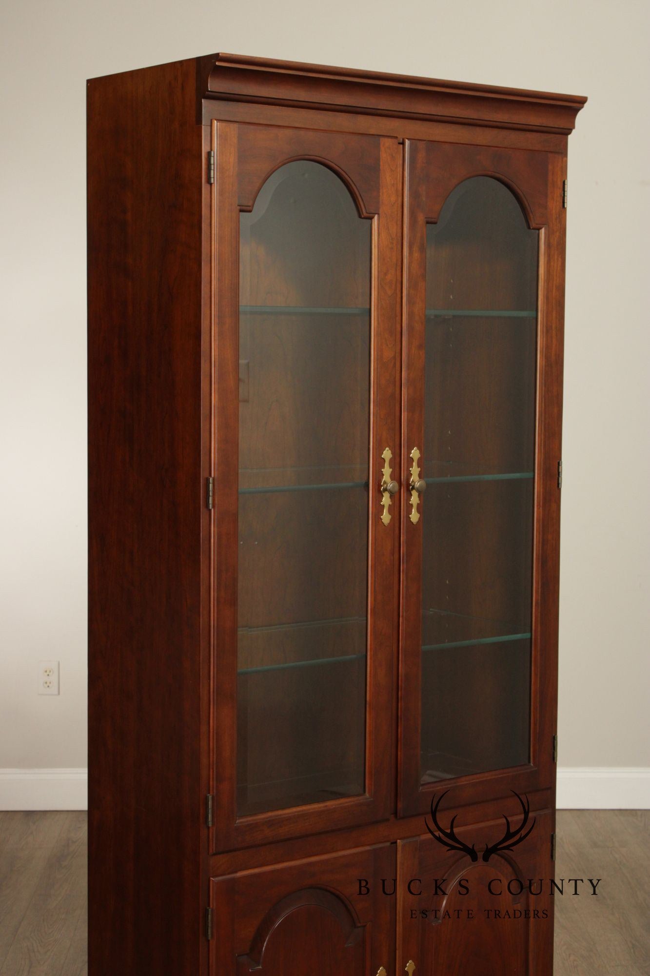 Stickley Traditional Pair of Cherry Bookcase Display Cabinets