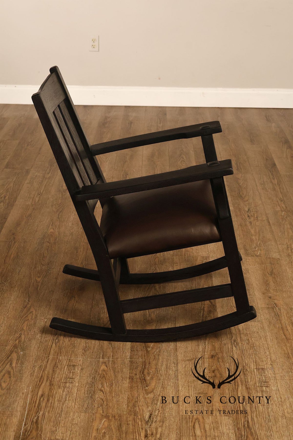 Antique Gustav Stickley Mission Oak V Back Rocking Armchair