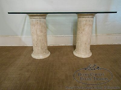 Maitland Smith Tessellated Stone Greek Doric Column Pedestal Glass Top Desk