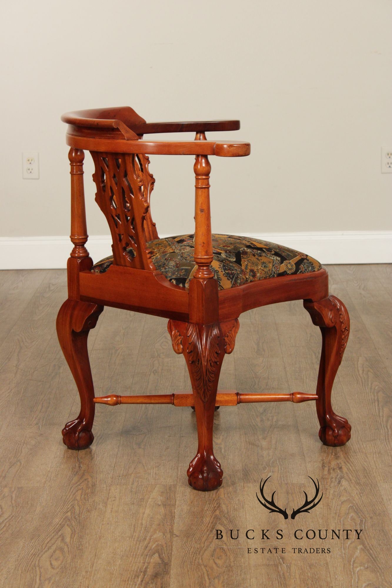 Chippendale Style Pair Of Mahogany Ball And Claw Corner Chairs