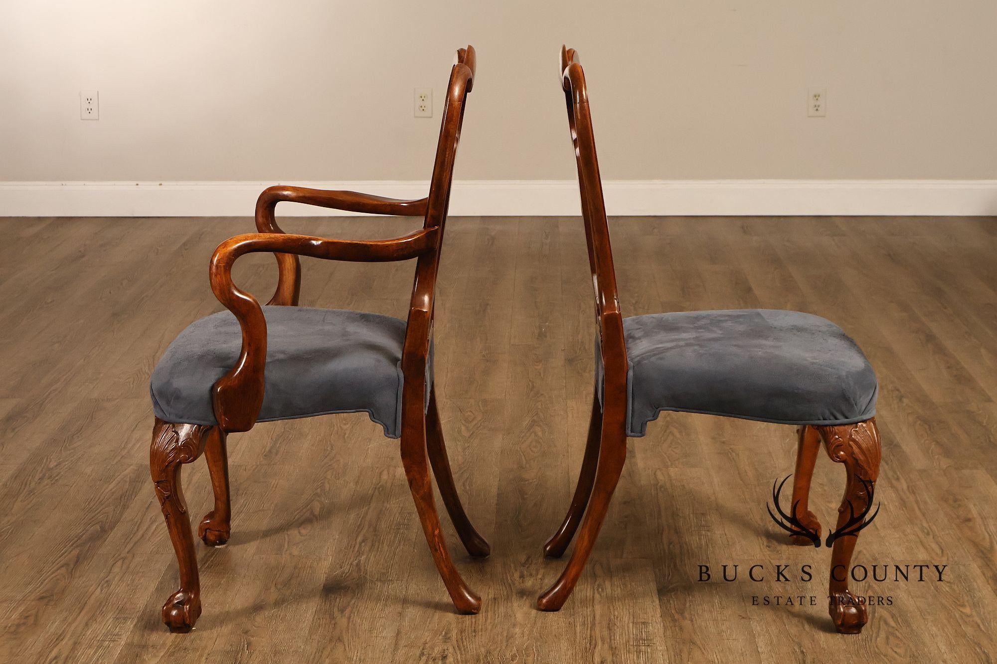 Georgian Style Set of Ten Carved Burlwood Dining Chairs