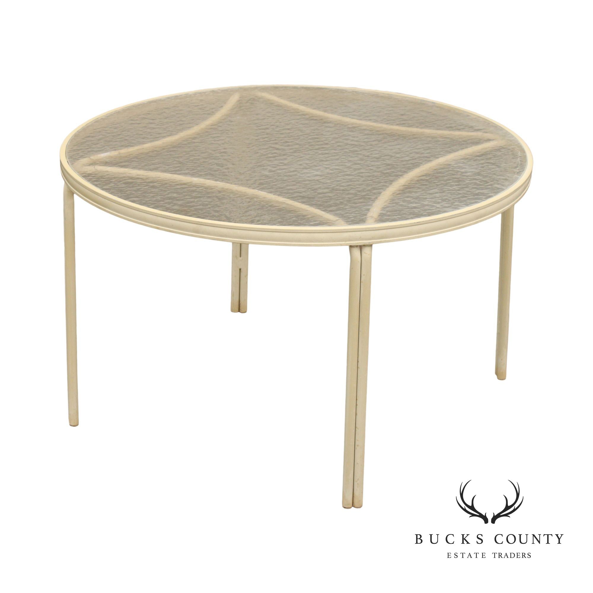Mid Century Modern Round Aluminum Glass Top Patio Dining Table