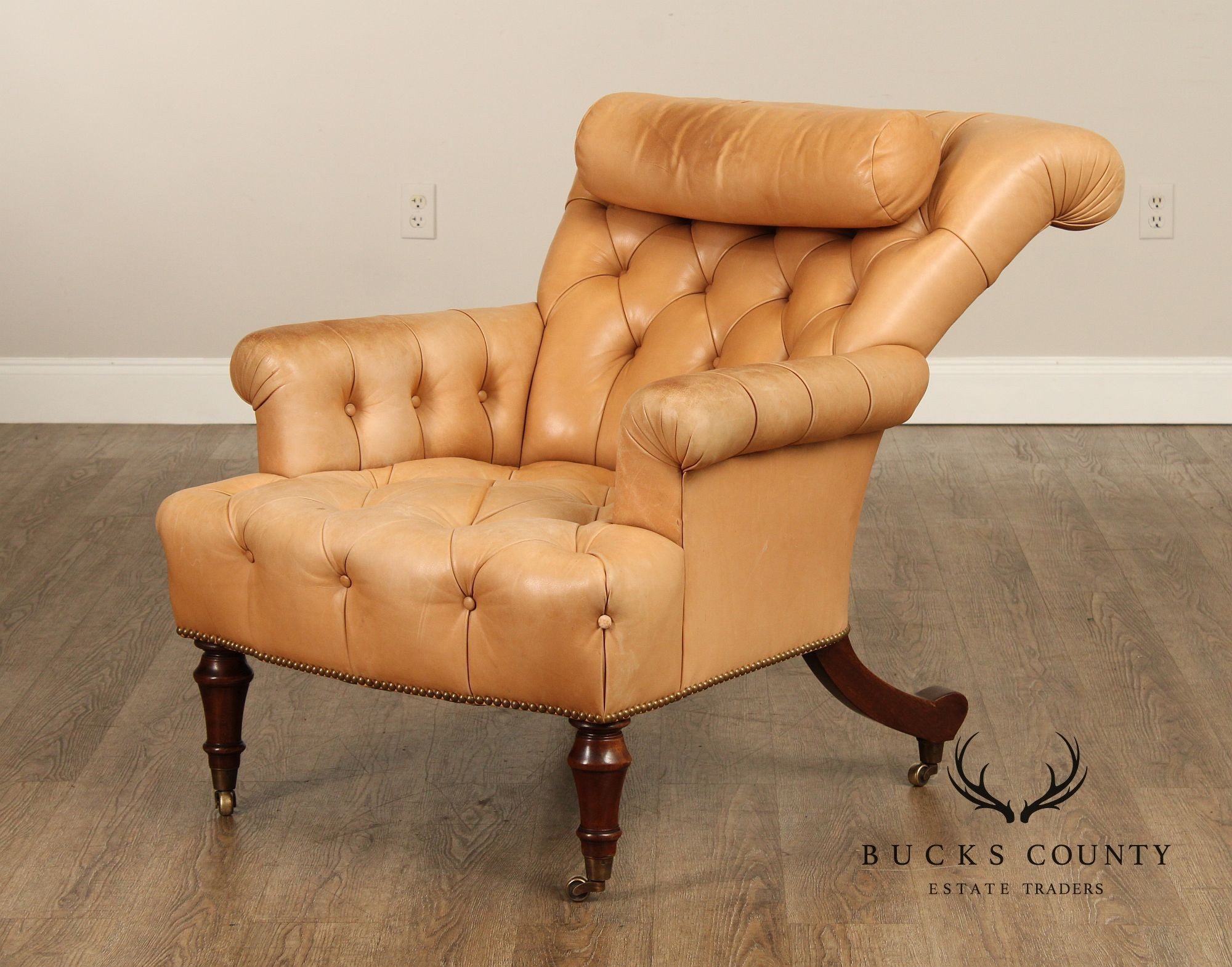 English Regency Style Tufted Leather Lounge Chair