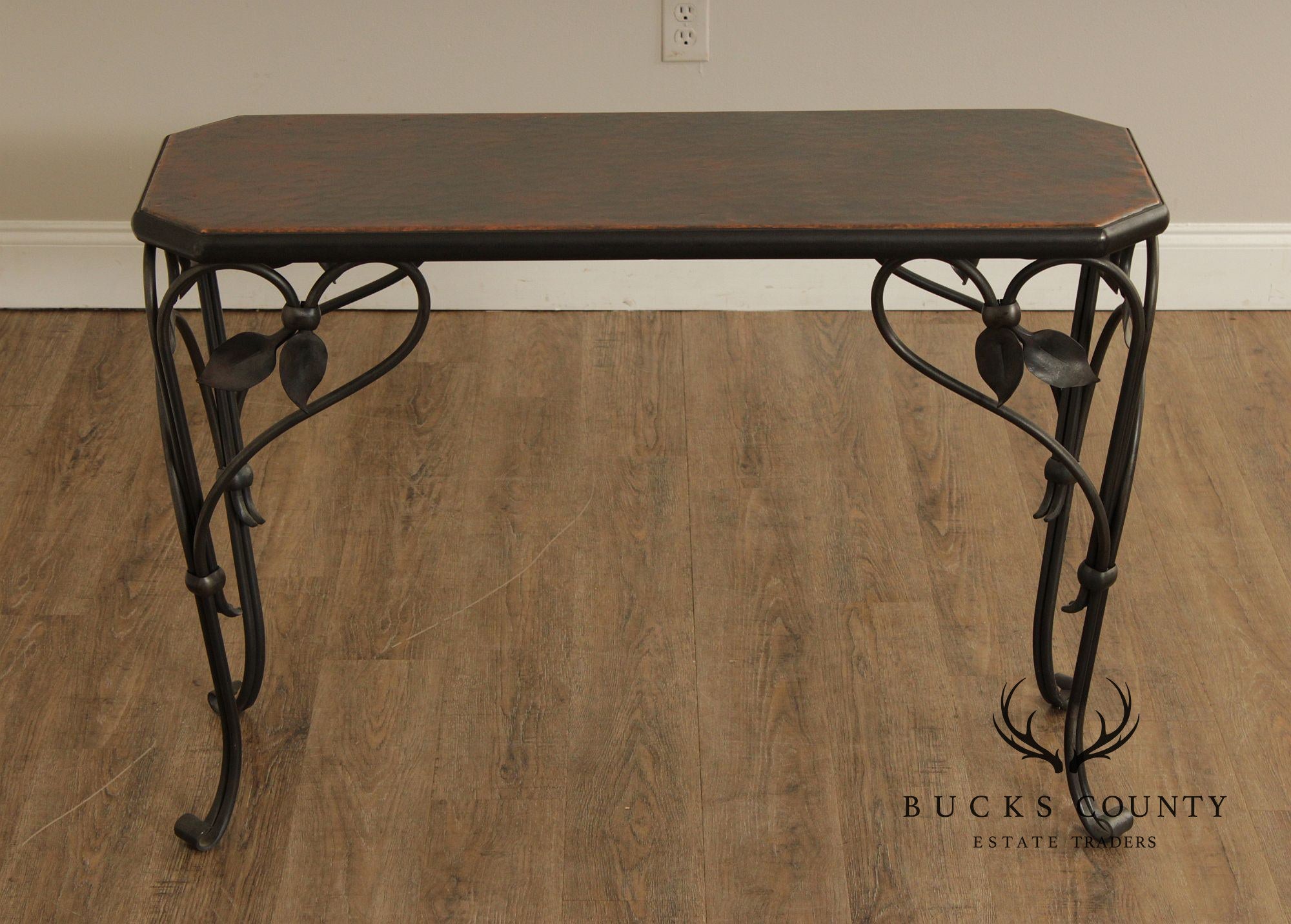 QualityForged Iron and Hammered Copper Top Console Table