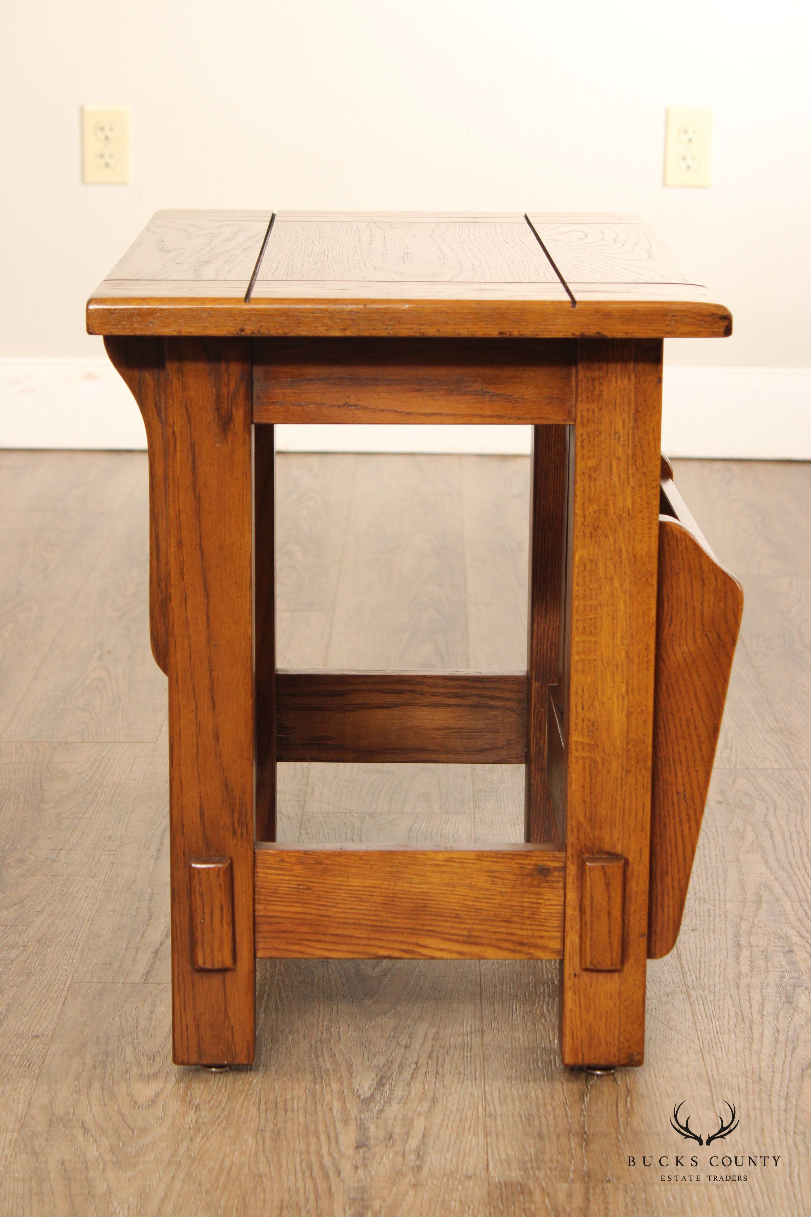 Arts & Crafts Style Oak Side Table and Magazine Rack