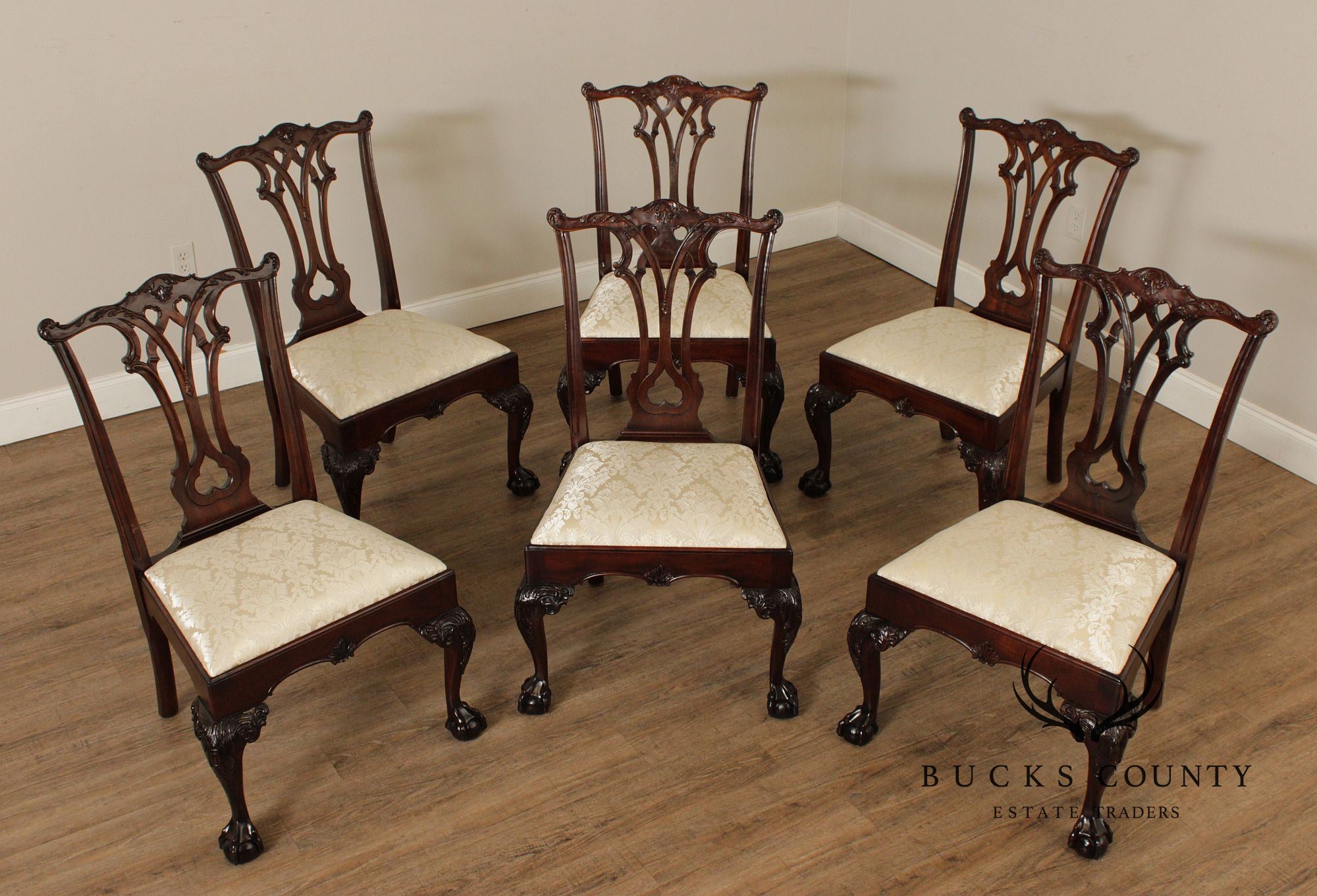 Stickley Chippendale Style Set of Six Mahogany Dining Chairs