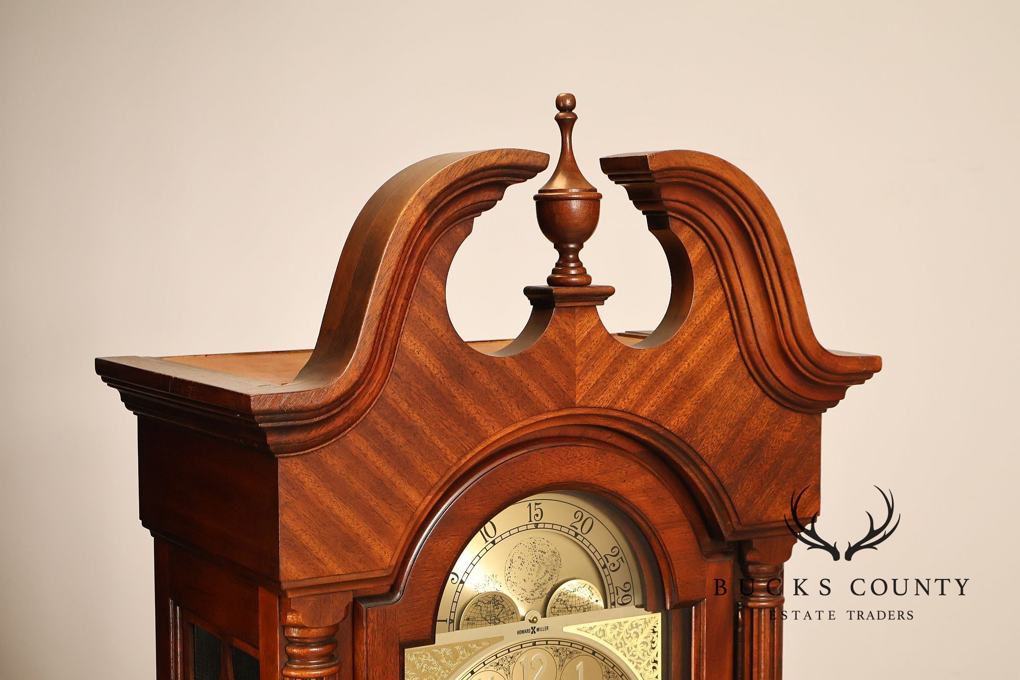 Howard Miller Mahogany Grandfather Clock With Brass Dial And Weights