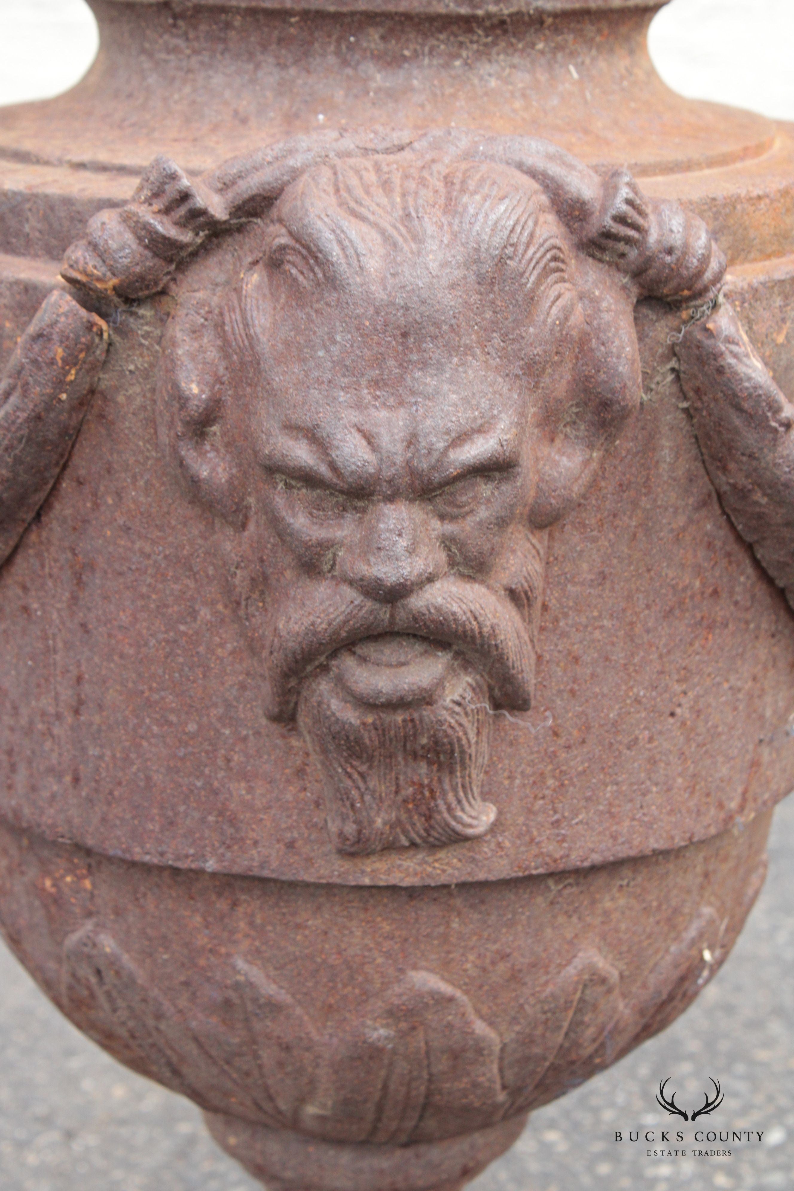 Classical Style Pair of Cast Iron Outdoor Garden Urns