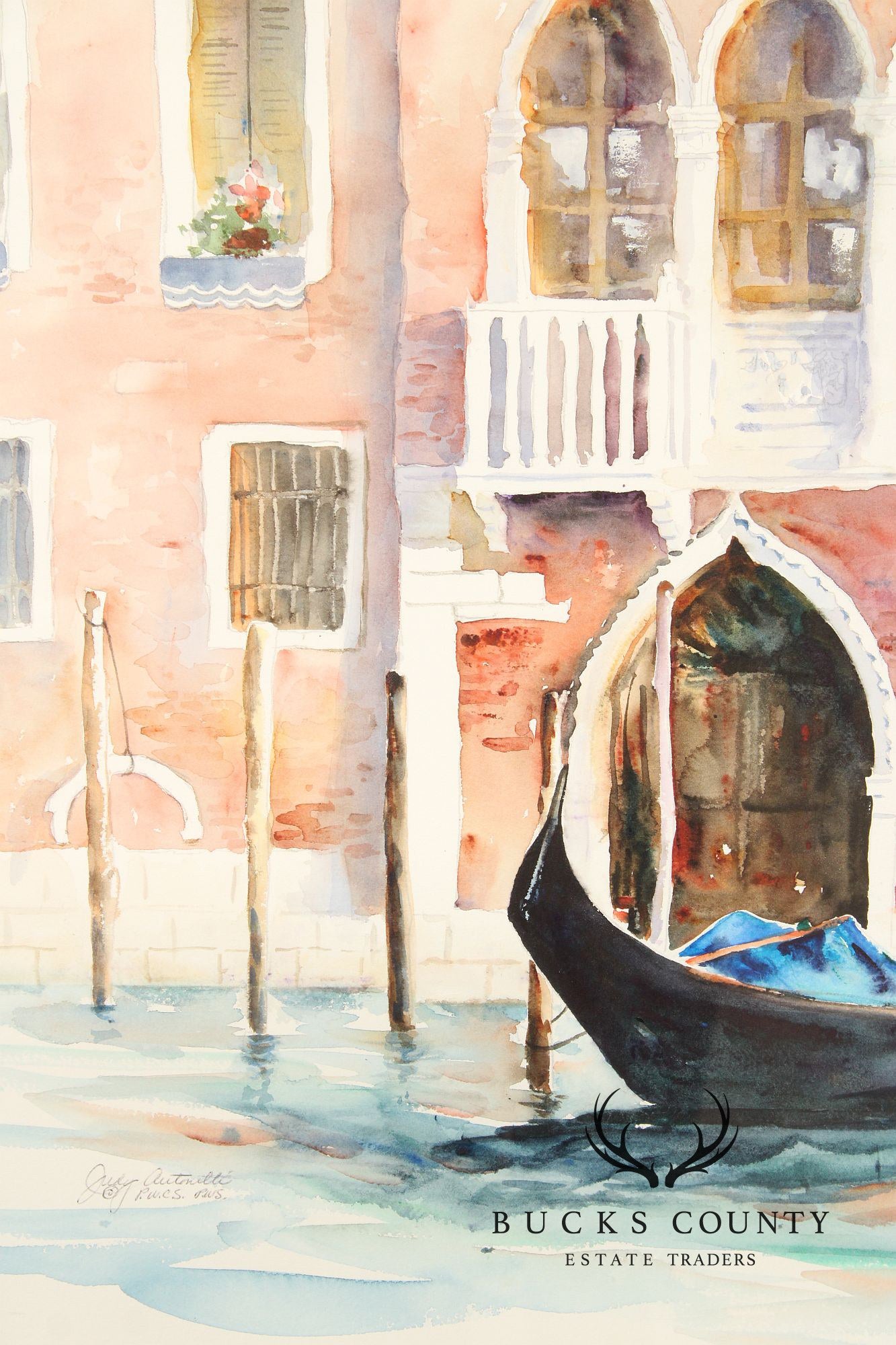 Judy Antonelli Framed Watercolor Painting, 'The Waiting Gondolas'