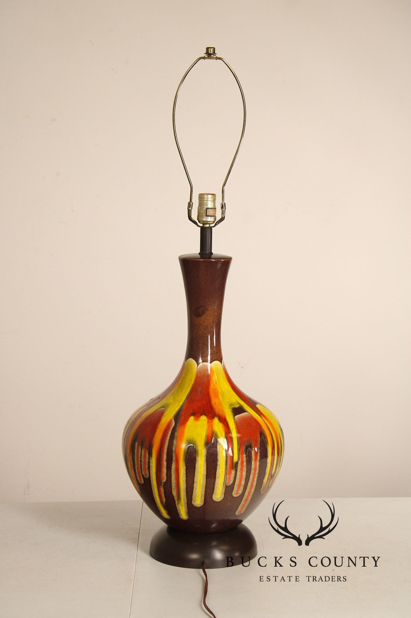 Mid Century Modern Pair of Drip Glazed Porcelain Table Lamps