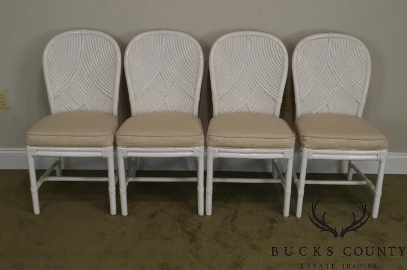 McGuire of San Francisco Vintage White Painted Rattan Set of 4 Dining Chairs