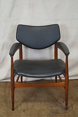 Danish Modern Teak & Black Vinyl Arm Chair