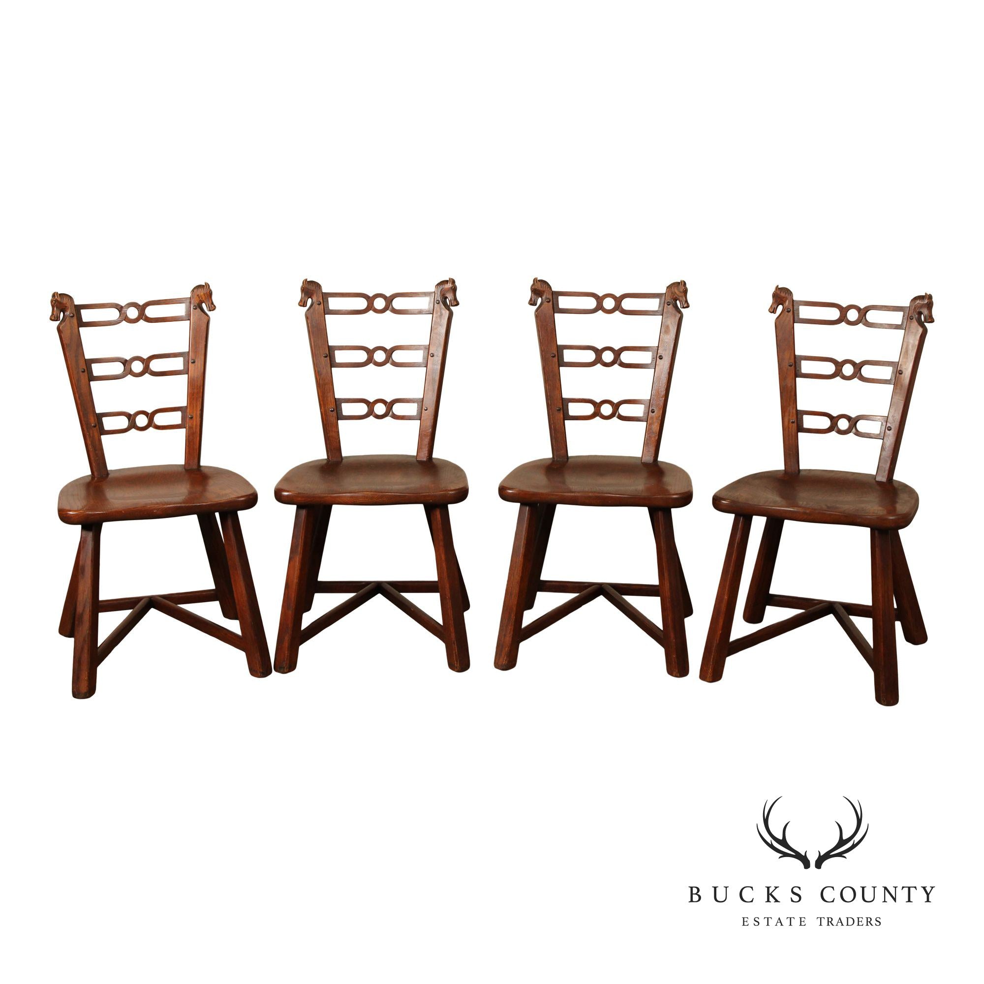 Romweber Viking Oak Set of Four Carved Dining Chairs