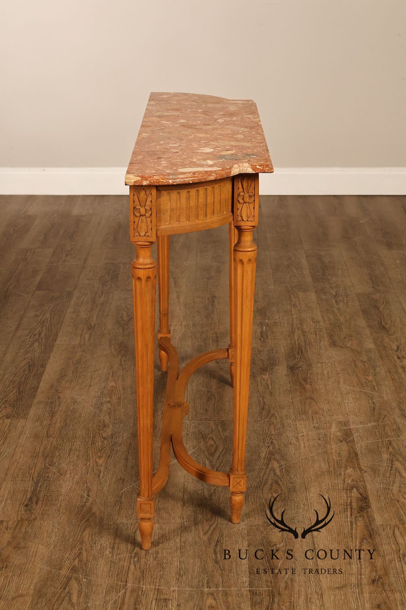 French Louis XVI Style Marble Top Narrow Console