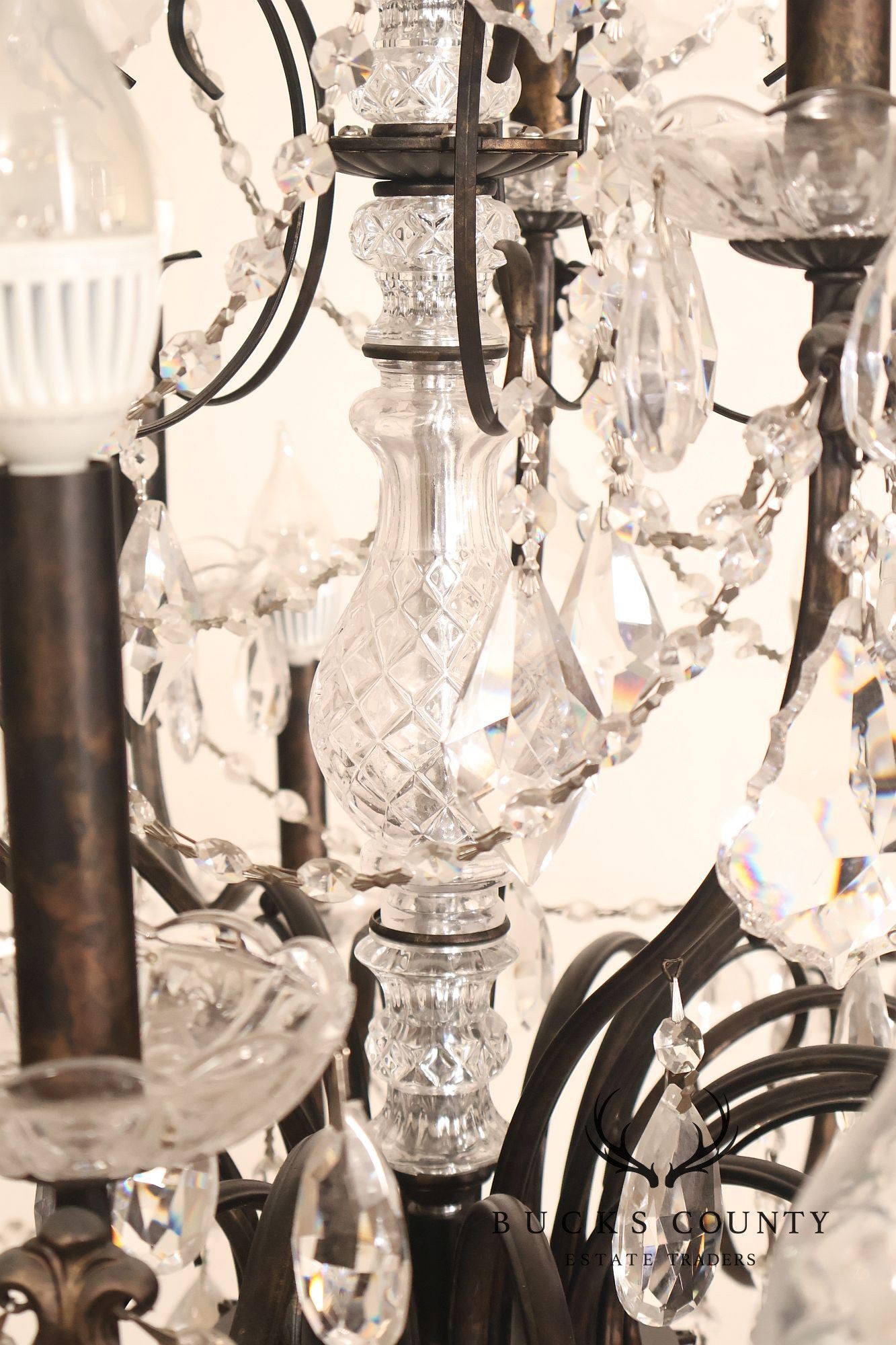 Large Twenty-Light Crystal And Wrought Iron 55" Chandelier