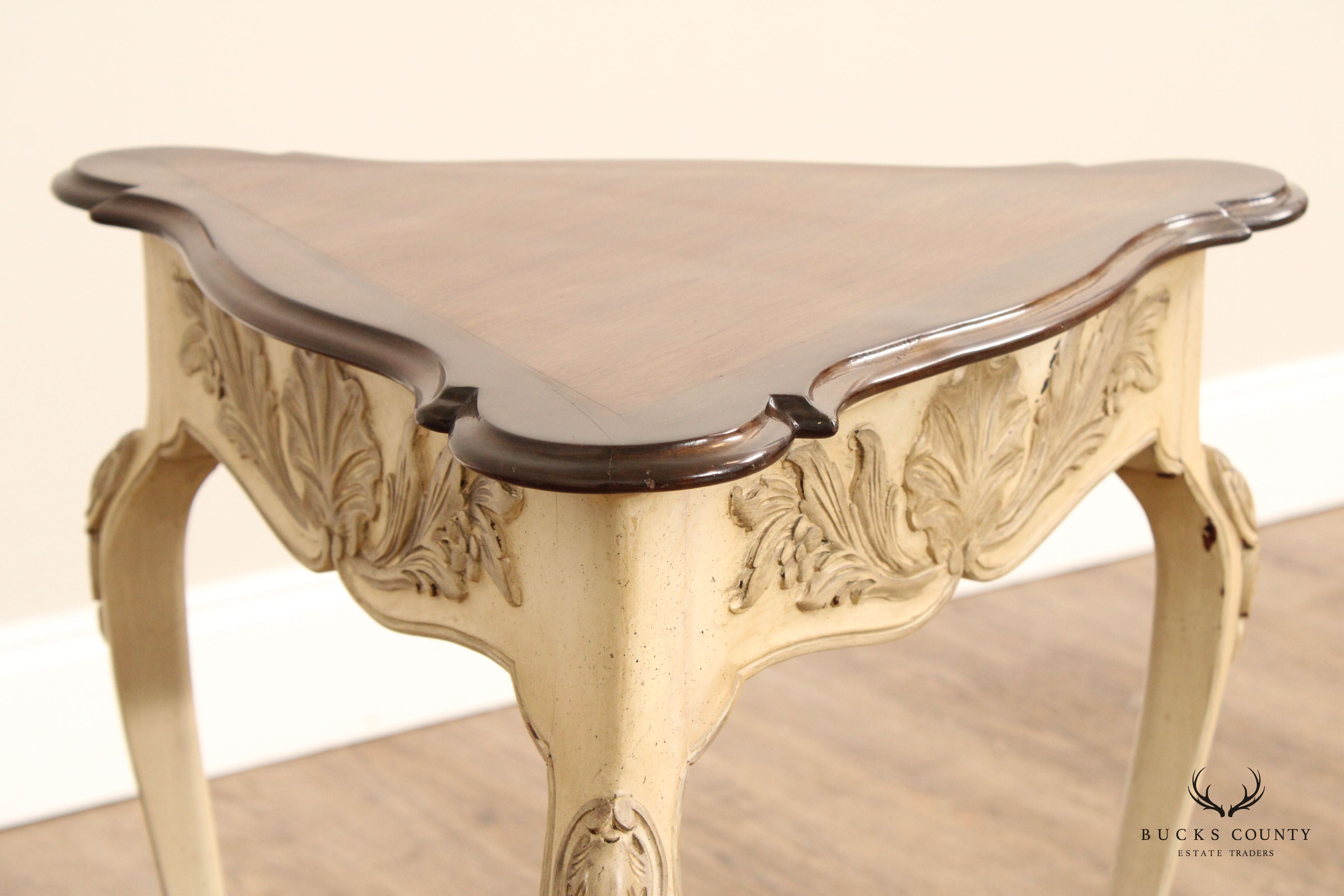 French Louis XV Style Carved and Painted Triangular Side Table