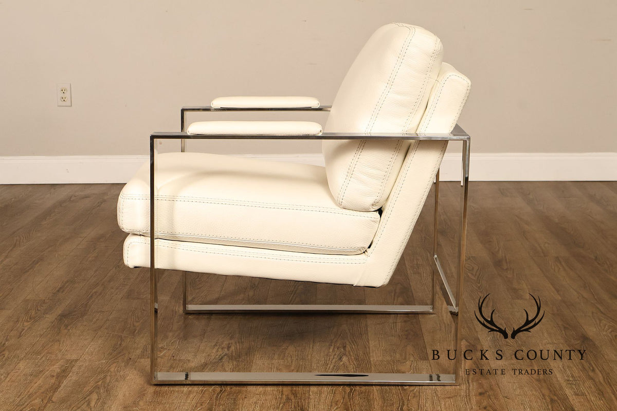 Modern Style Chrome and Leather Lounge Chair