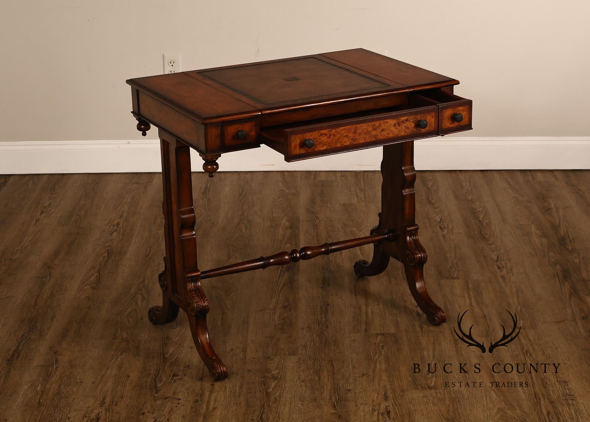 Theodore Alexander Mahogany Burl Wood Game Table