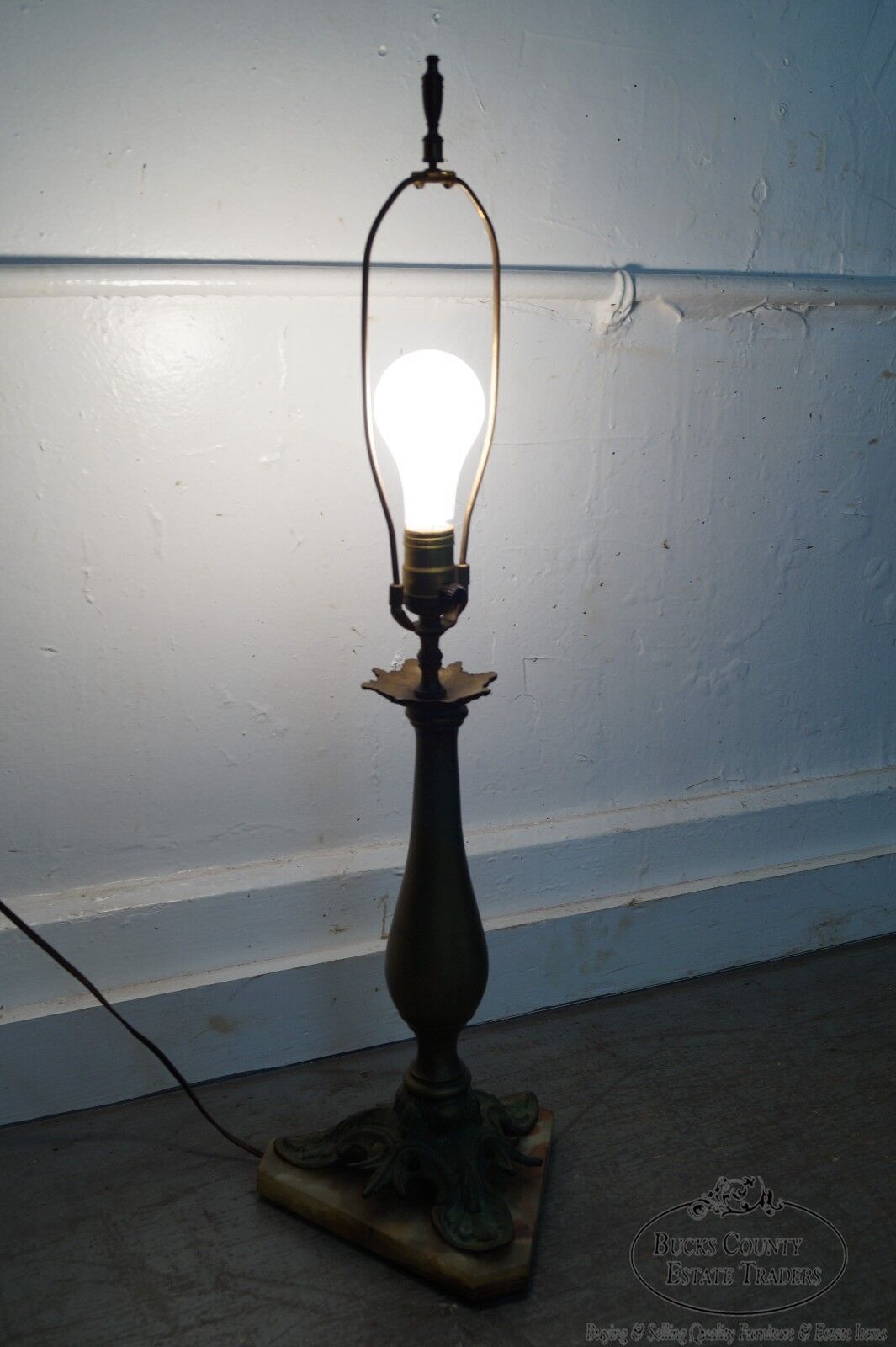 Vintage Pair of Brass & Onyx Column Table Lamps