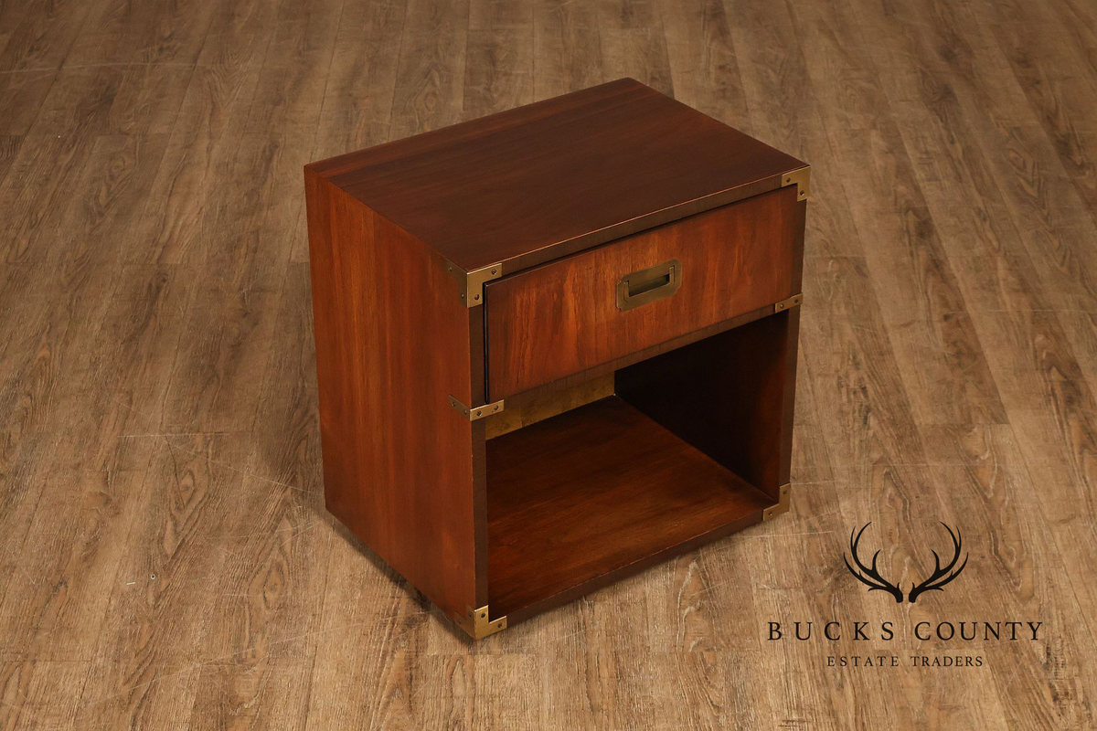 Lane Mid Century Modern Pair Of Walnut Campaign Style Nightstands