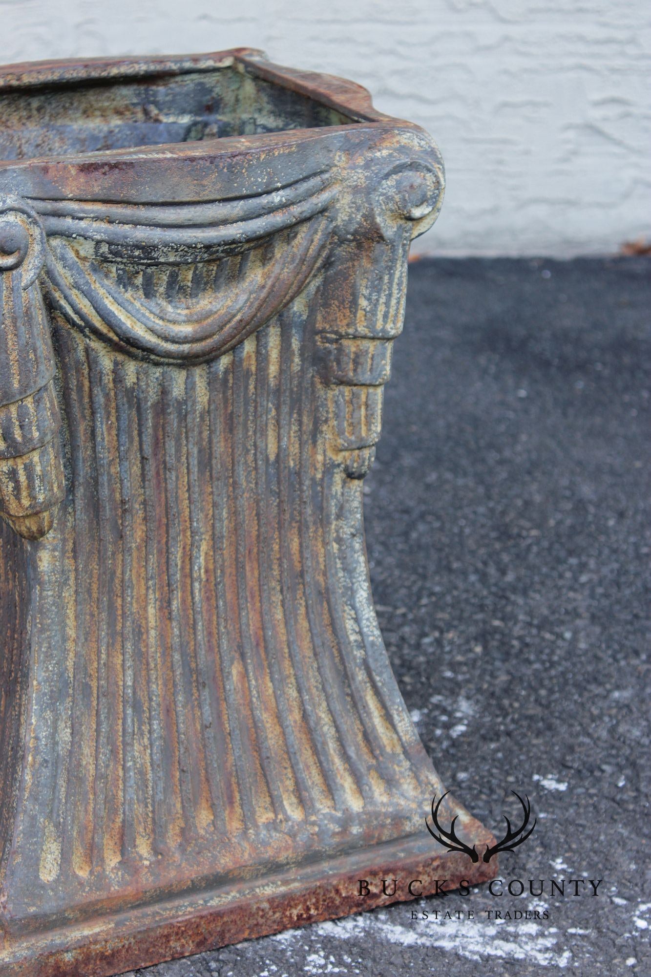 Neoclassical Style Pair Of Cast Iron Garden Planters Or Pedestal Bases
