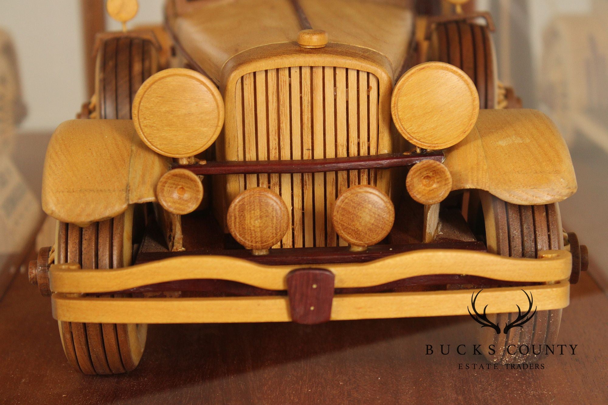 Carved Wood 1930 Duesenberg Model J in Display Case