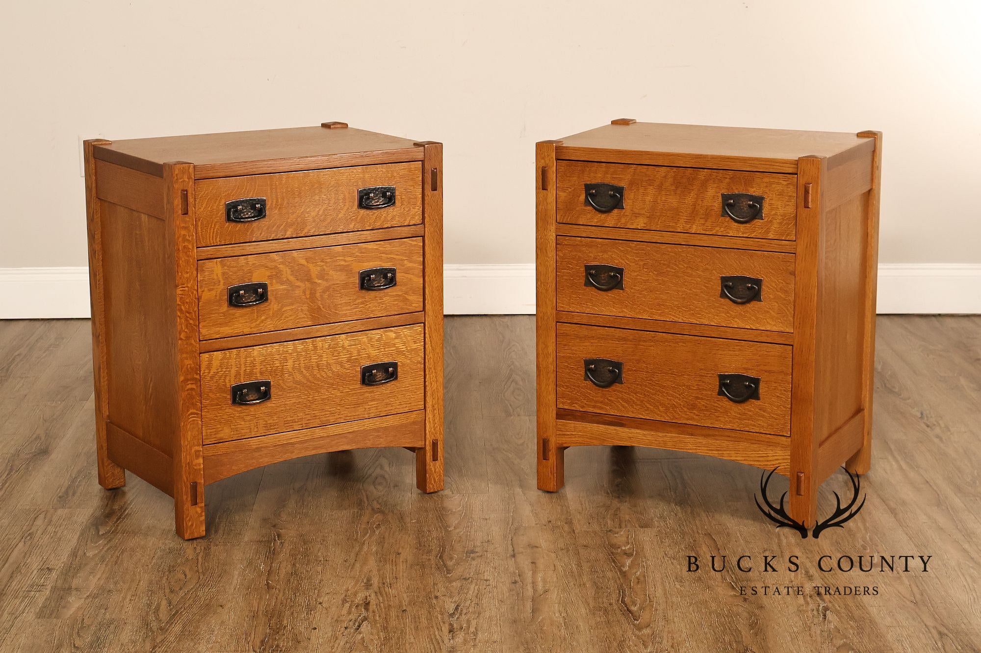Stickley Mission Collection Pair Of Oak Three Drawer Nightstands