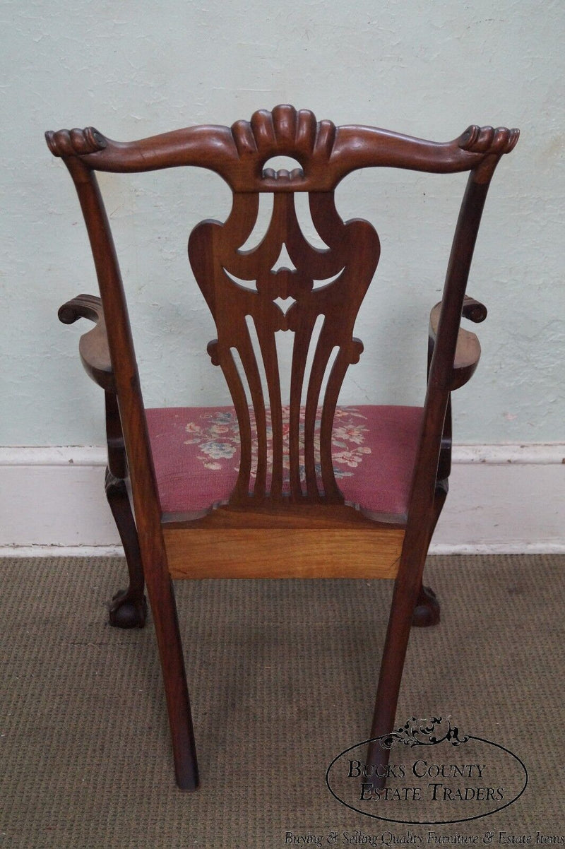 Antique 19th Century Centennial Carved Mahogany Chippendale Style Arm Chair