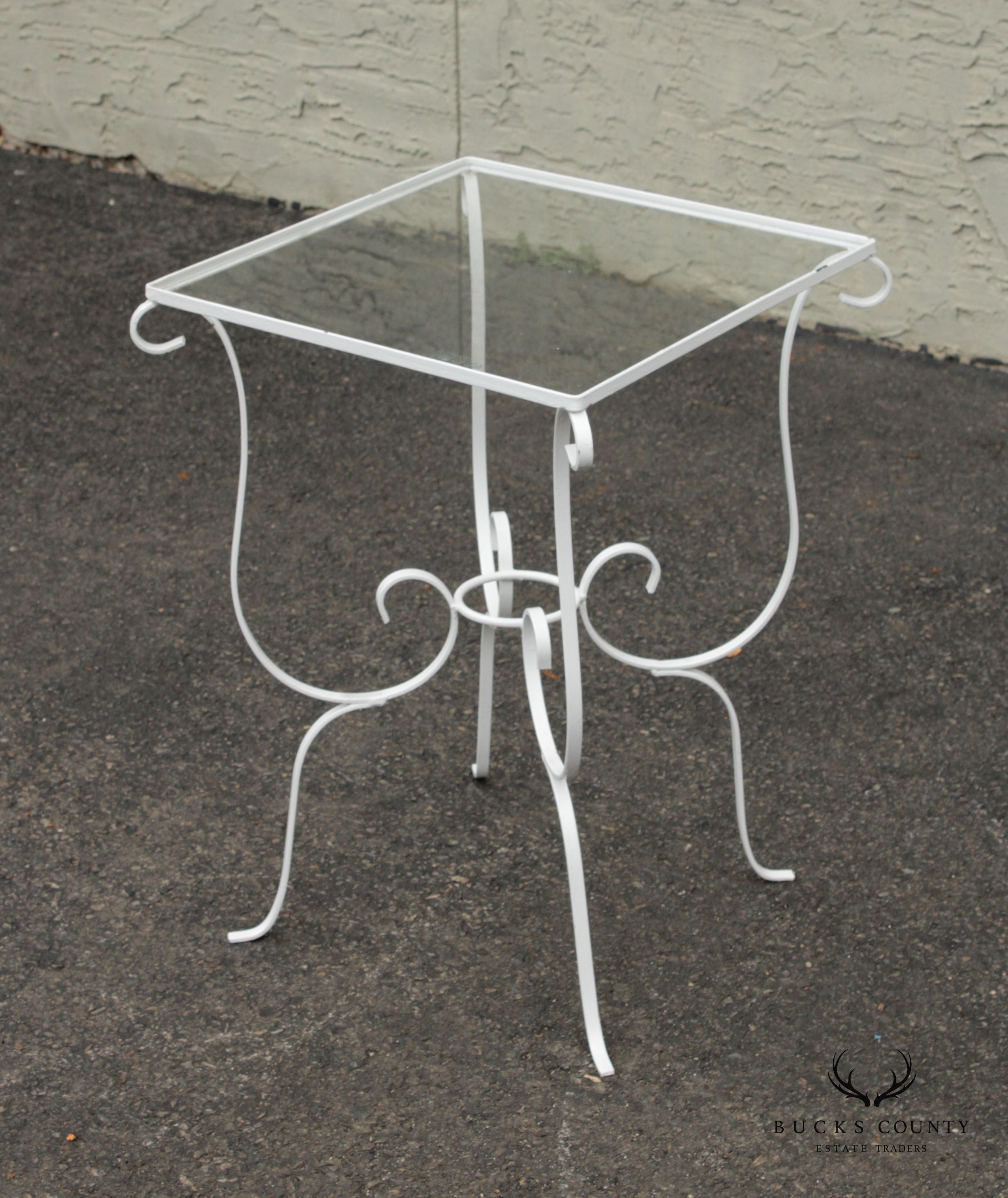 Vintage Wrought Iron Scroll Outdoor Garden Side Table