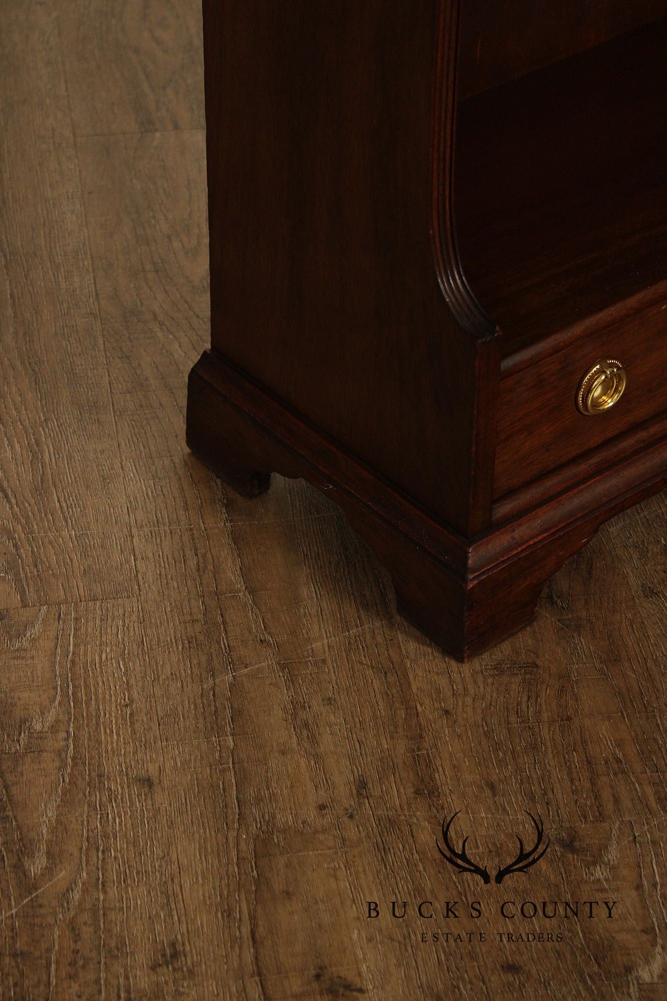 Vintage Georgian Style Narrow Mahogany Waterfall Open Bookcase With Drawer