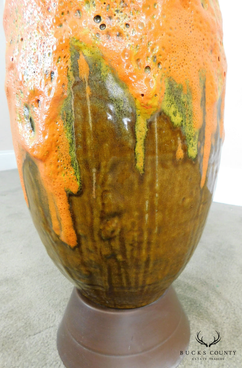 Mid Century Orange Lava Drip Glaze Ceramic Pottery Table Lamp