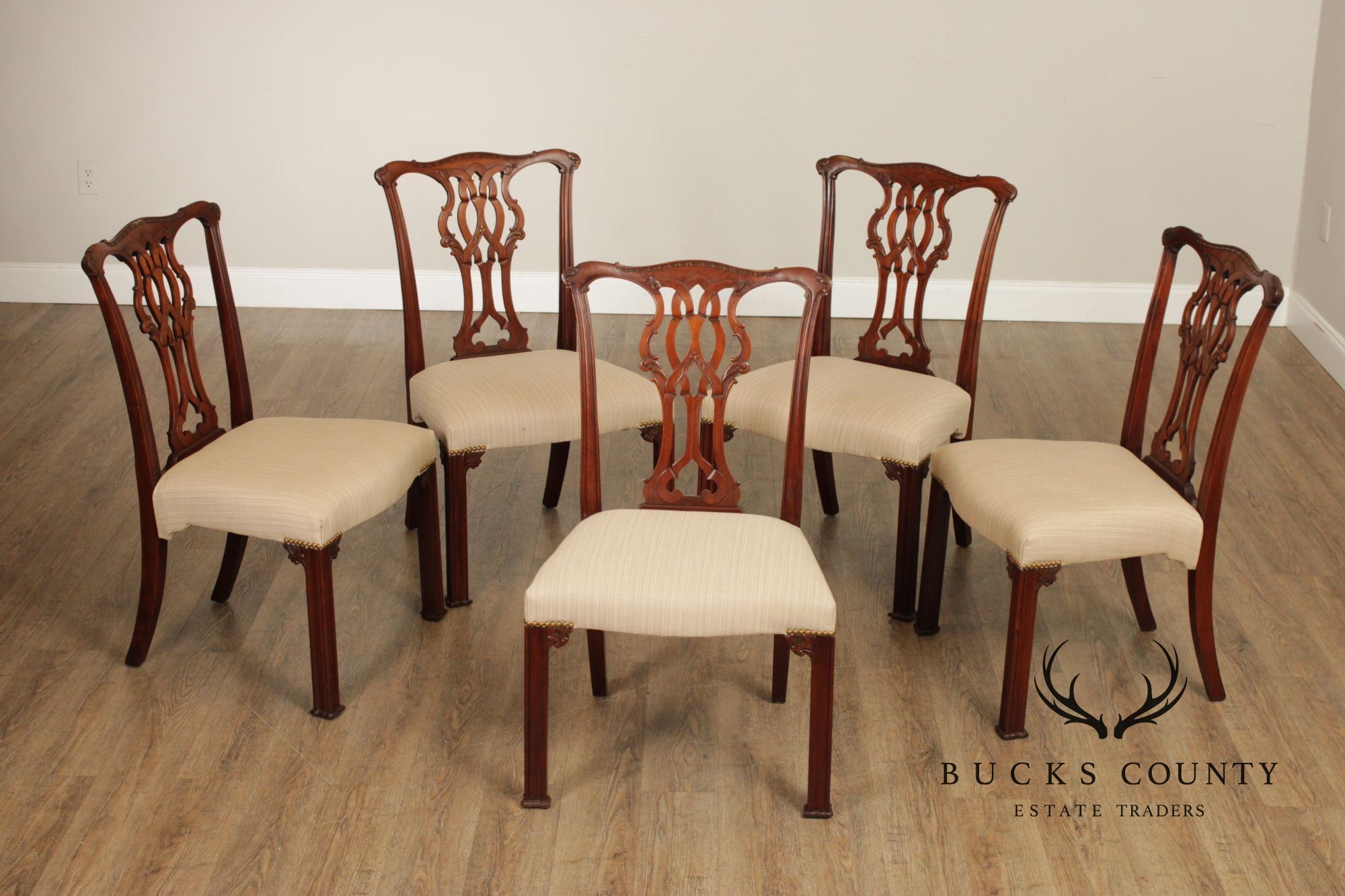 Baker Furniture Chippendale Style Set of Five Mahogany Dining Chairs