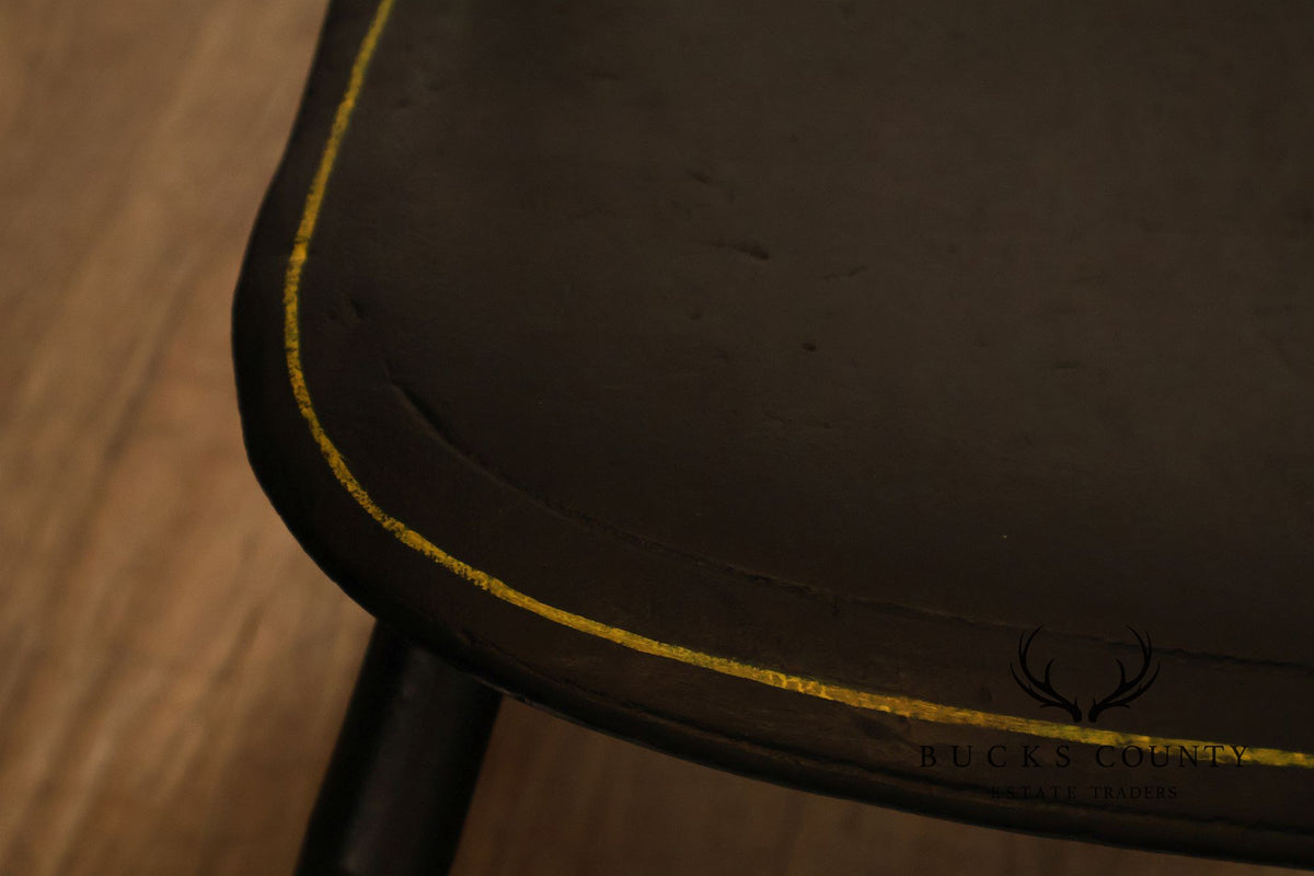 Vintage Stenciled Black Windsor Style Set Of Eight Dining Chairs