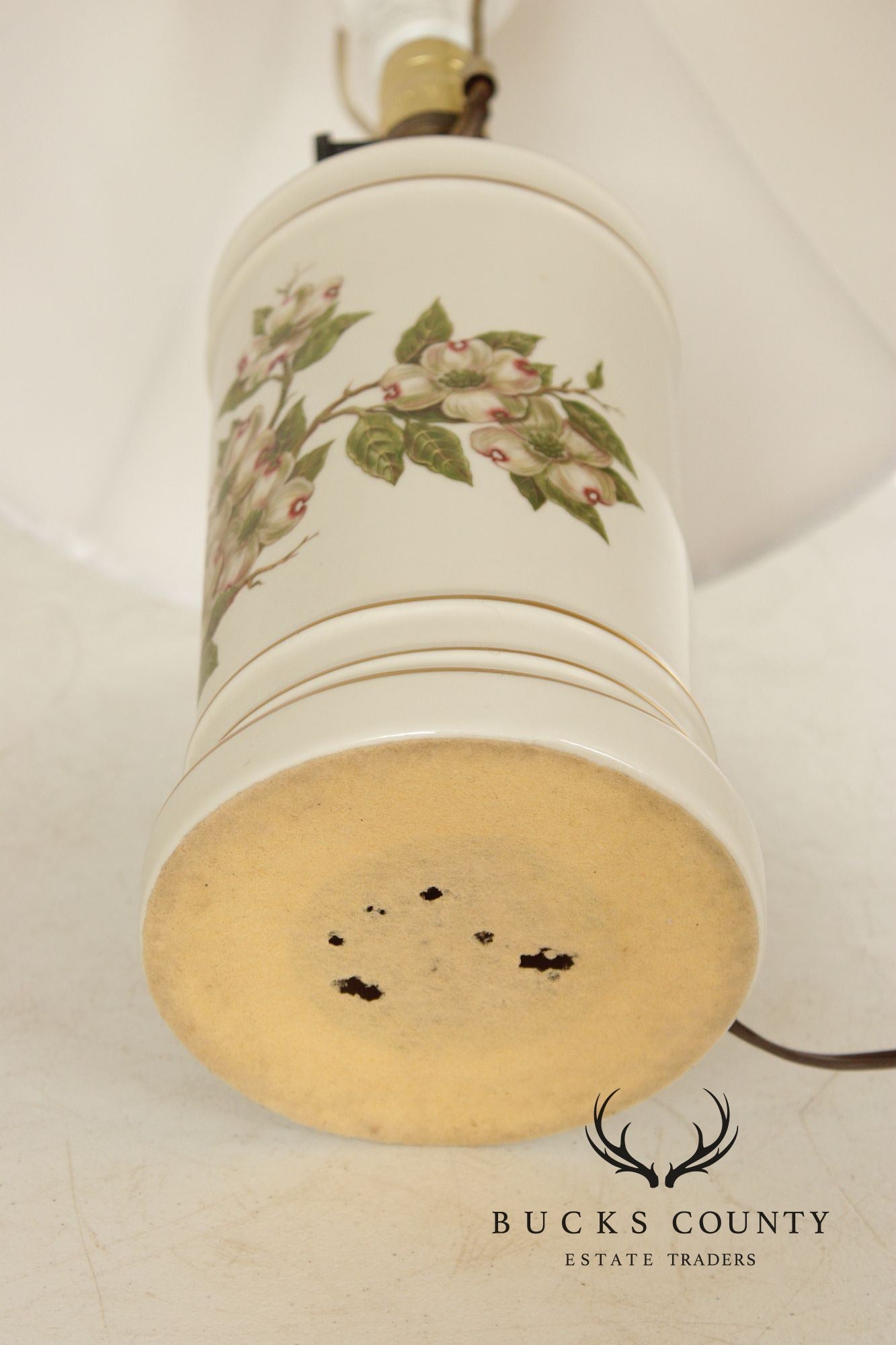 Vintage Pair of Botanical Painted Porcelain Table Lamps