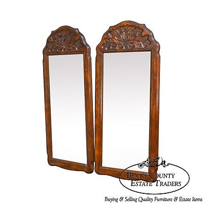 French Country Style Pair of Vintage Carved Oak Mirrors