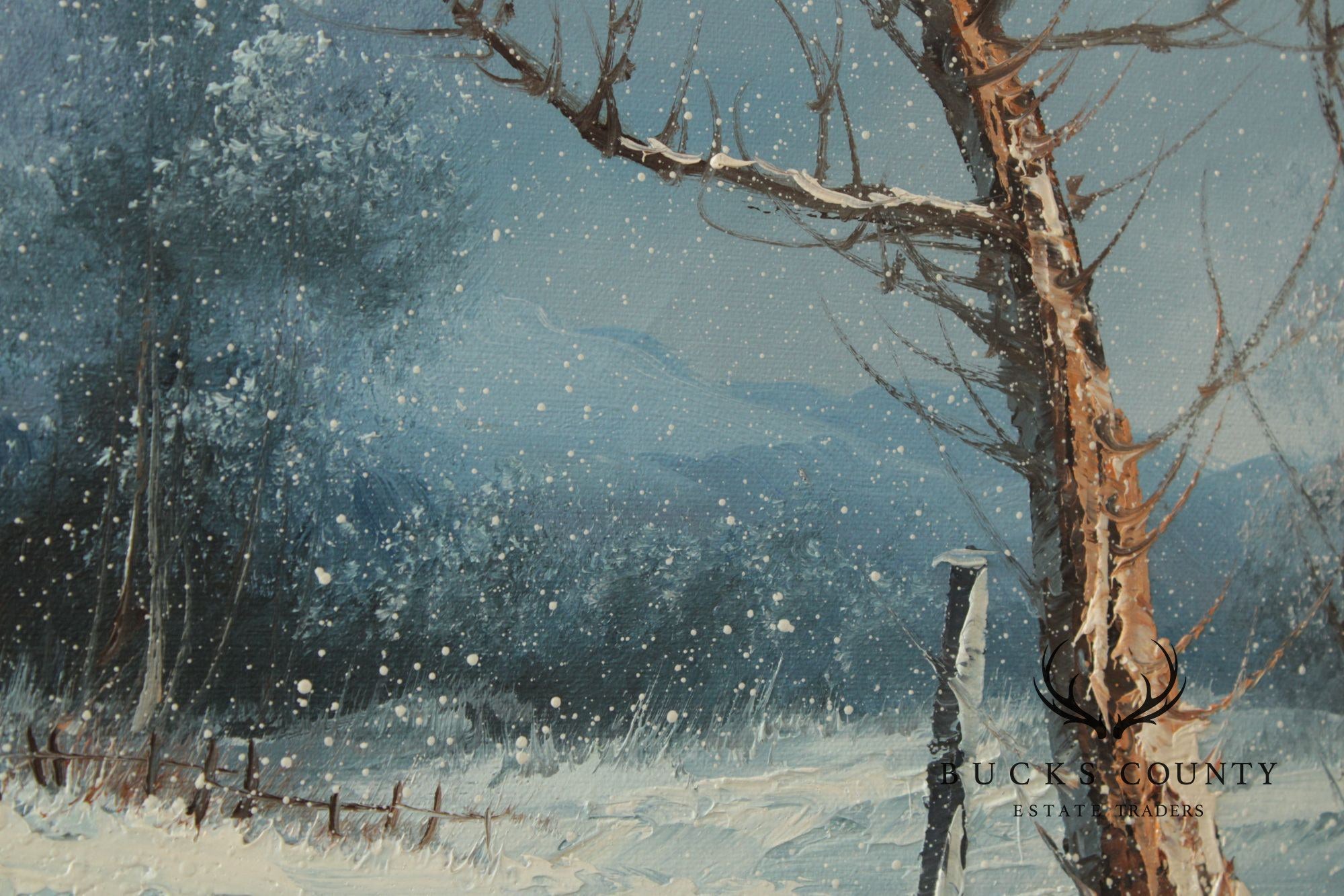 Rozario Winter Landscape Oil Painting, Barn in Snow