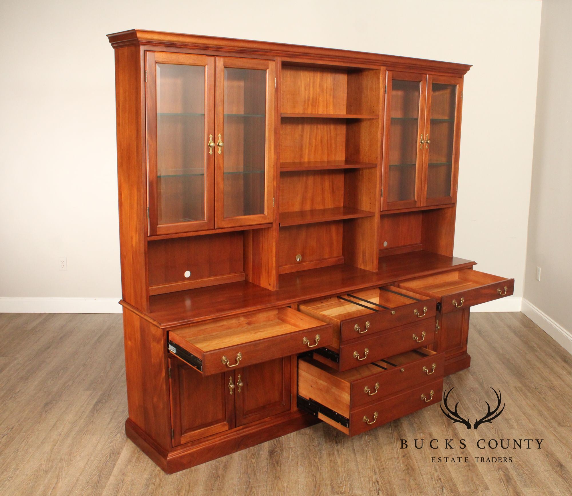 Stickley Chippendale Style Large Mahogany Credenza Bookcase