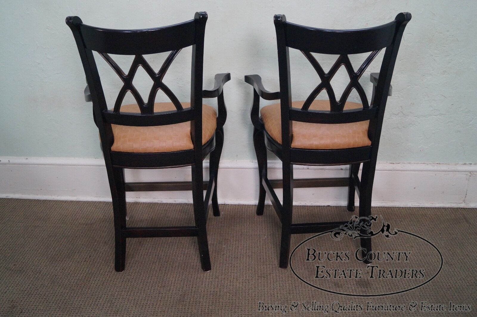 Quality Pair of French Country Style Painted Arm Chairs Bar Stools