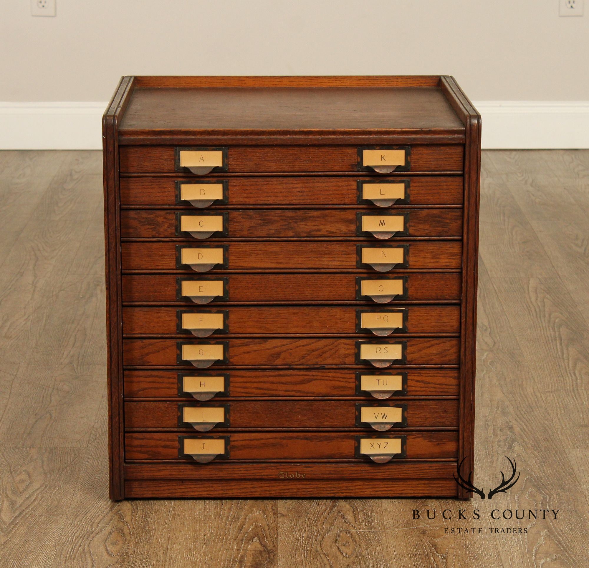 Antique Globe Oak Flat File Cabinet