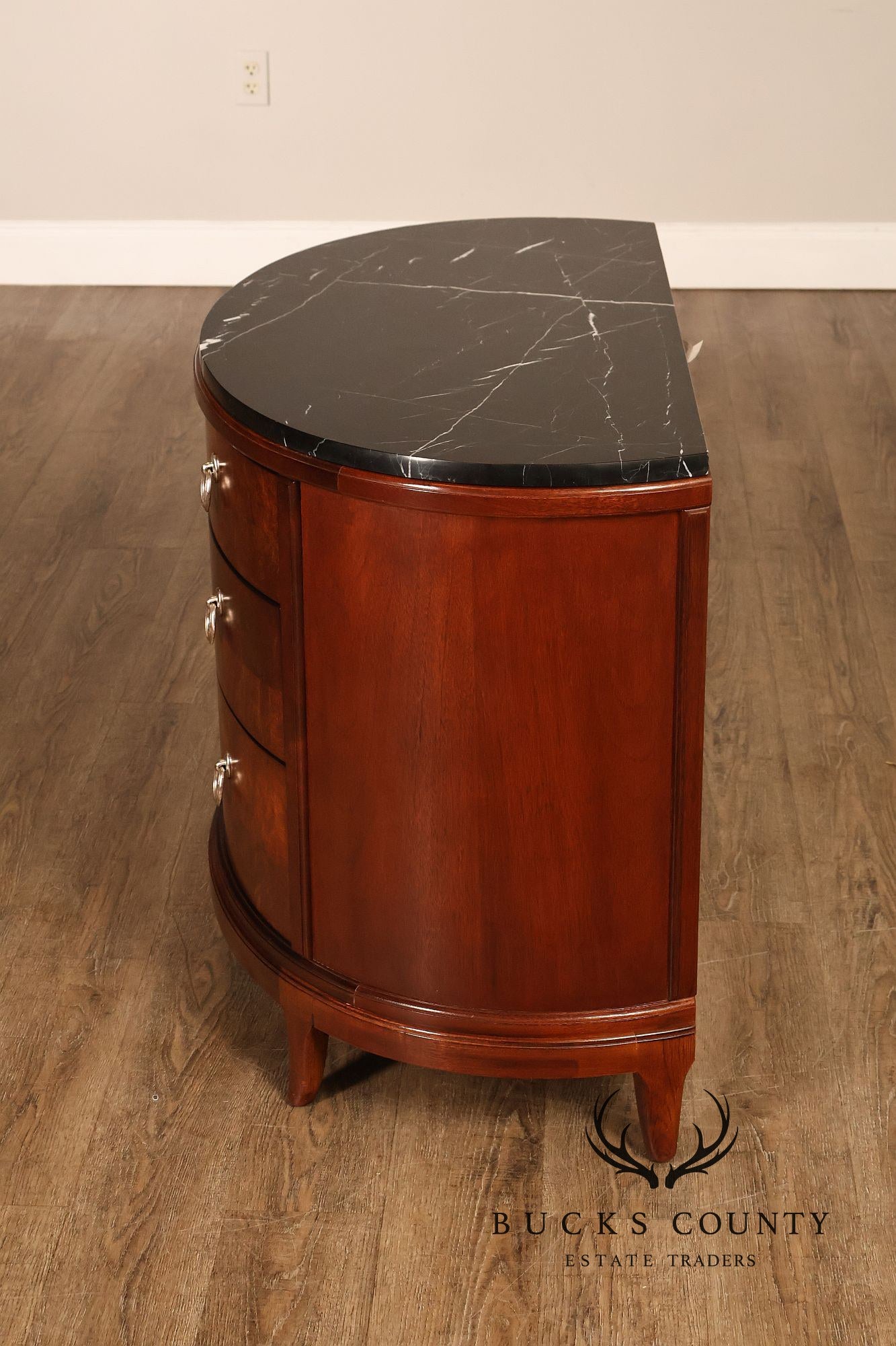 Thomasville Bogart Collection Pair of Marble Top Burlwood Commodes