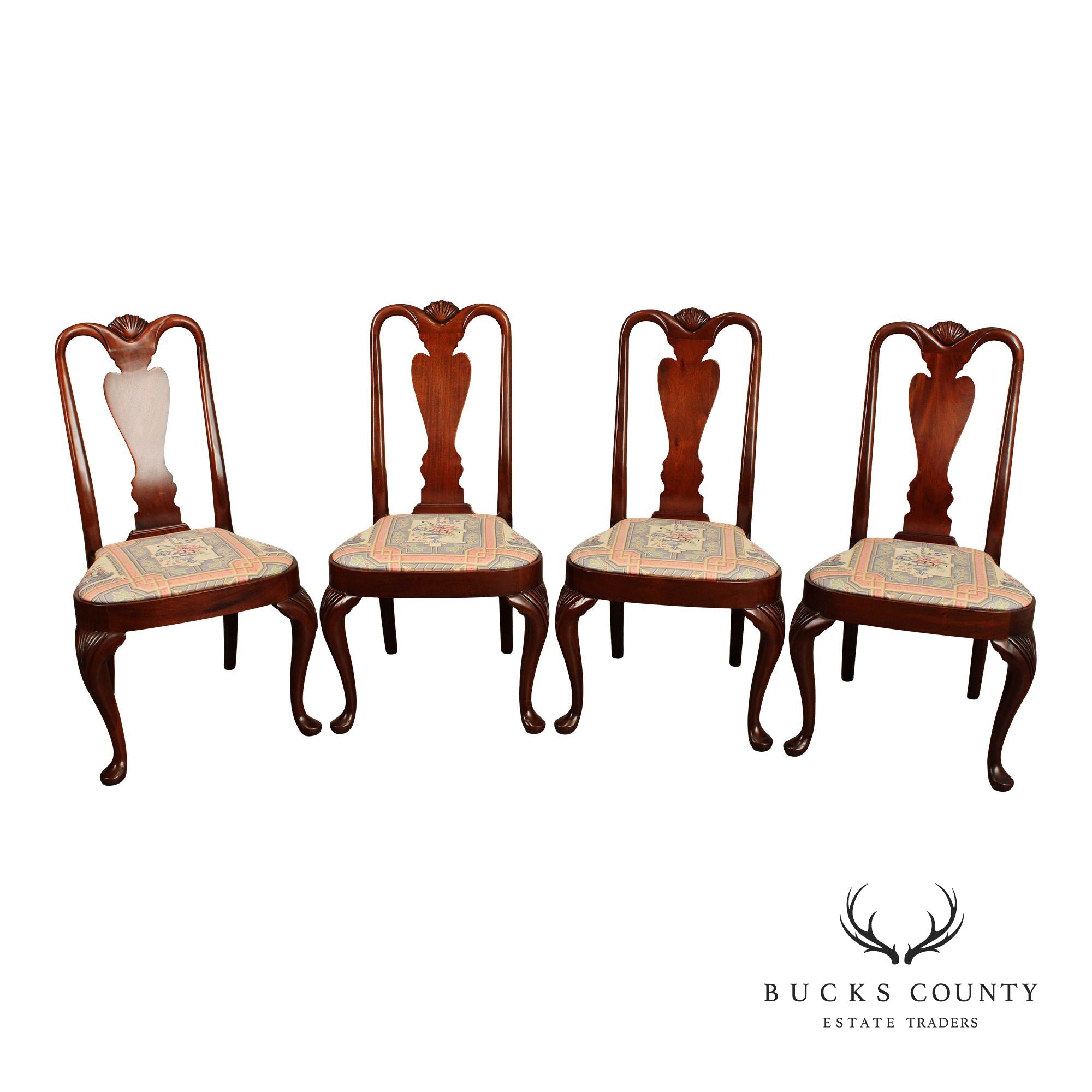 QUEEN ANNE STYLE SET OF FOUR CUSTOM MAHOGANY DINING CHAIRS