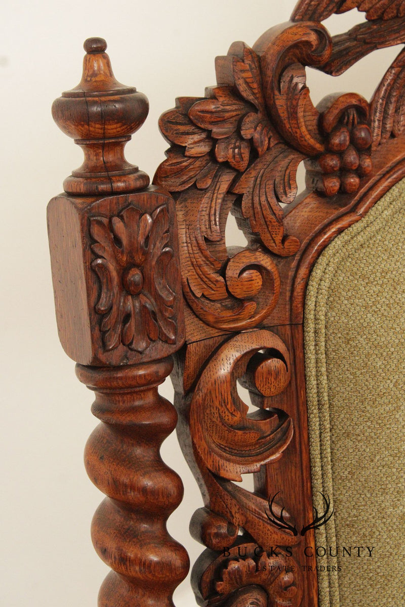 Renaissance Revival Antique Carved Oak Pair of Armchairs